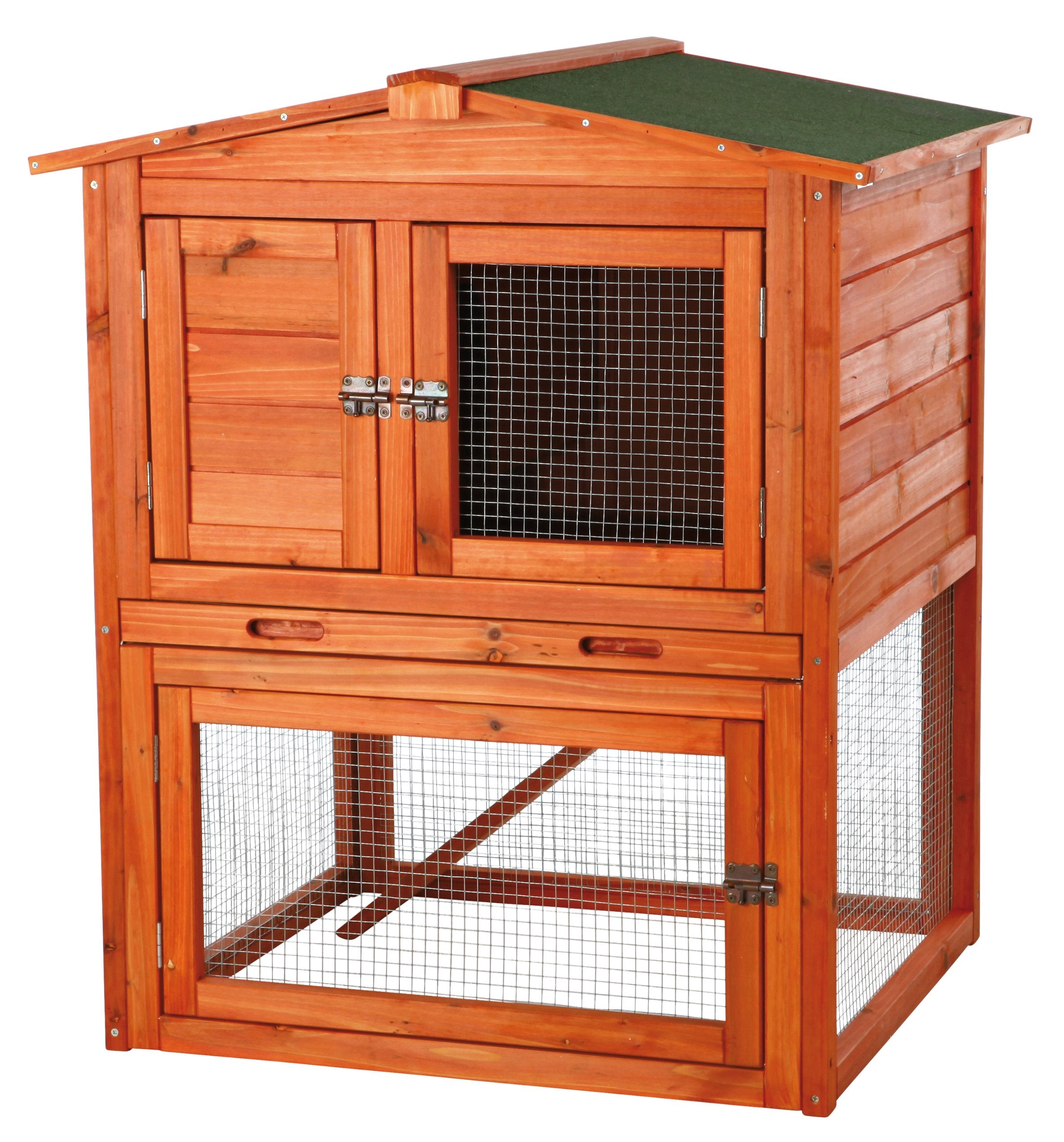 Trixie Natura Outdoor Rabbit Hutch With Run - Small 2-Story Rabbit Cage With Non-Slip Ramp - Elevated Small Animal House With Se