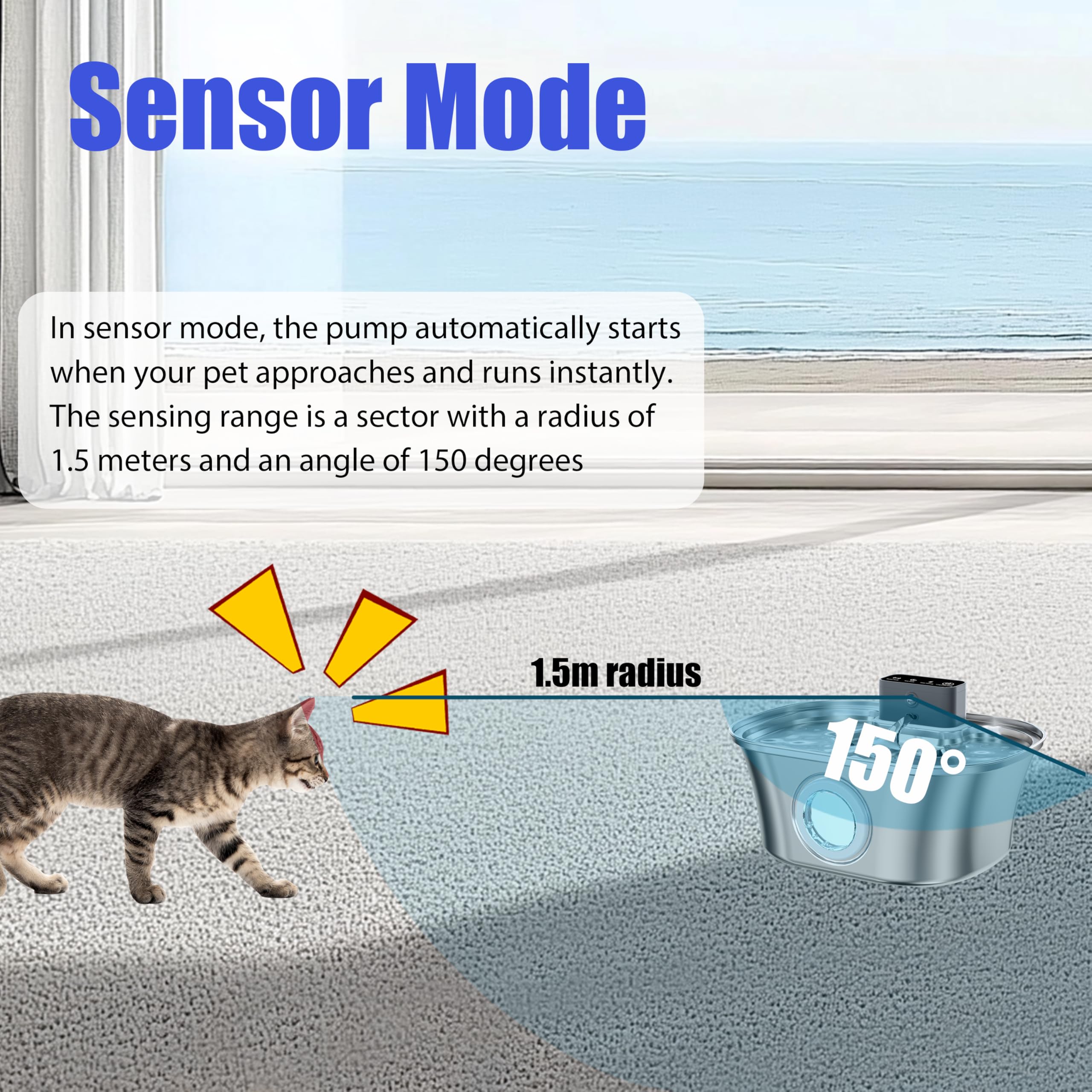 Pipartie Wireless Cat Water Fountain Stainless Steel, 3.2L Pet Fountain Battery Operated,Cordless Cat Fountain For Cats&Dog With