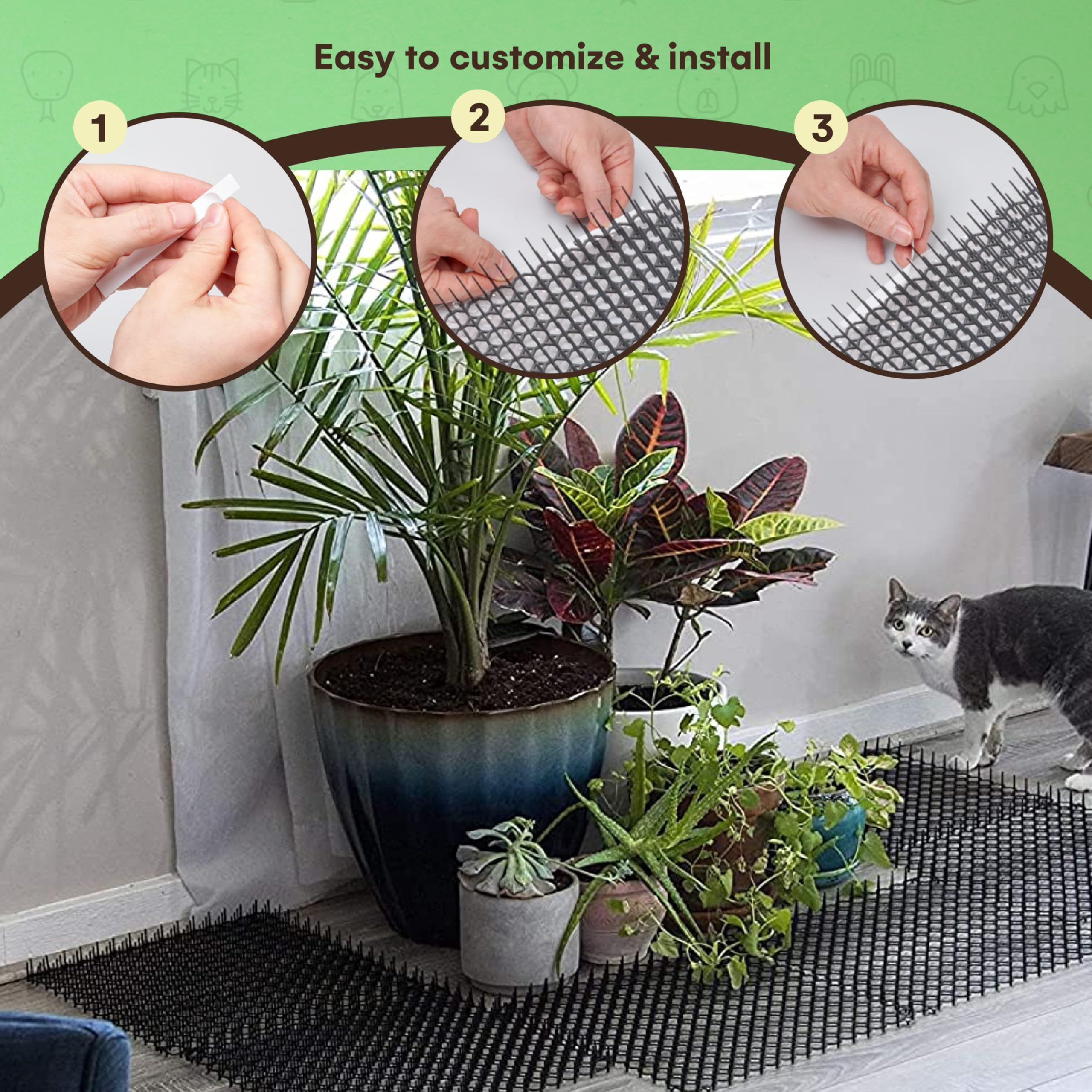 Homarden Cat Scat Mat 6 Piece Set - 19 X 5 In - Cat Indoor/Outdoor Deterrent Pad - Dog And Cat Spike Mat Anti-Dig For Garden - C