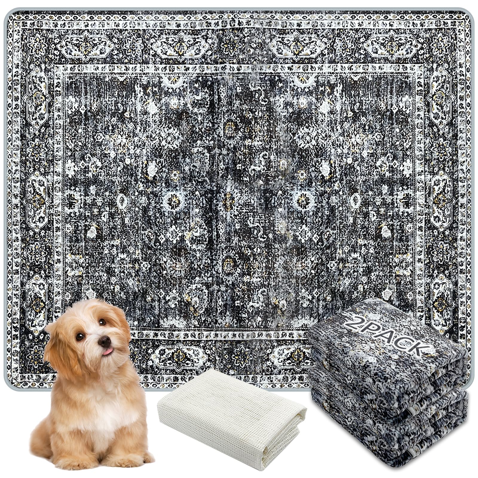 Aihsumc Washable Pee Pads For Dogs, (2 Pack, 36''X42'') Upgrade Reusable Puppy Pads With Non-Slip Rug Pad, Super Thickening Abso