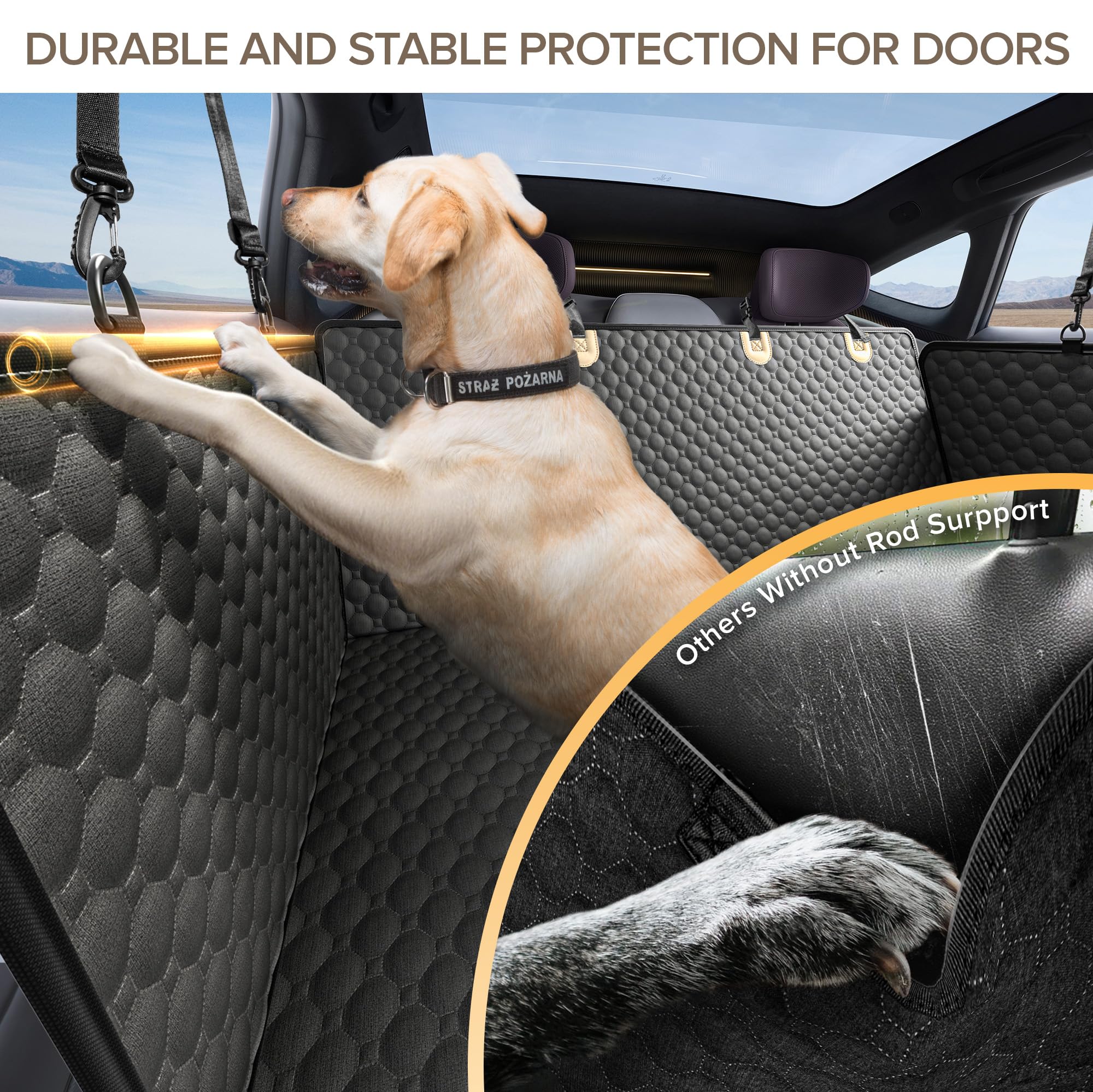 Back Seat Extender For Dogs, Pvc Rods Support And Hard Bottom Car Seat Cover For Dogs, Heavy Duty Dog Car Seat Cover For Back Se