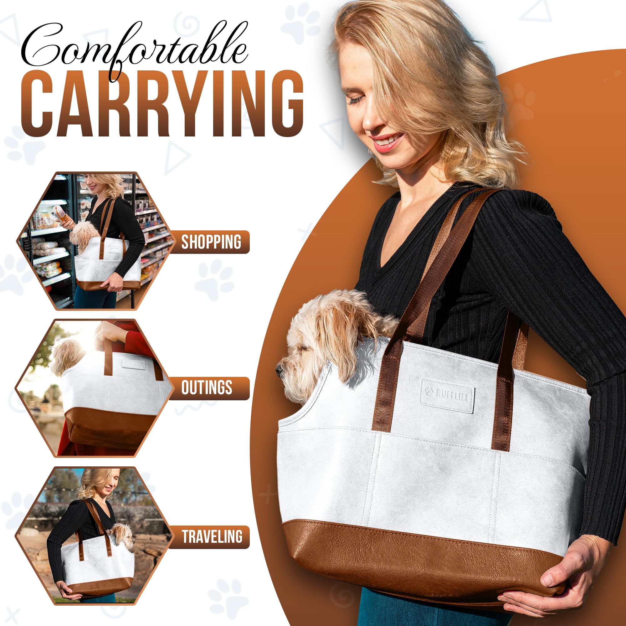 Noblepup Luxury Dog Purse Carrier - White Faux Leather Pet Carrier, Secure Harness Clip, Tote Bag For Small Dogs And Puppies