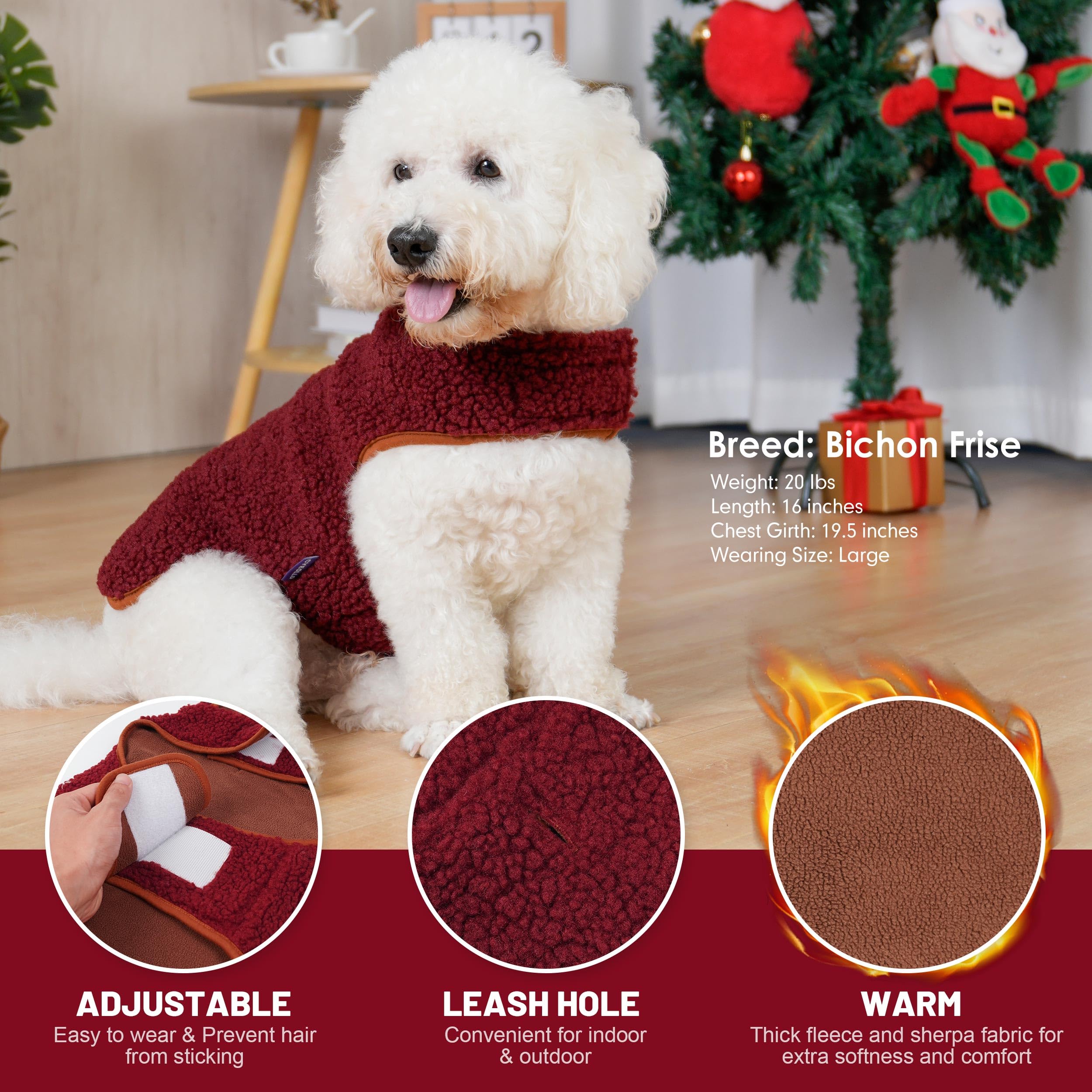 Cyeollo Winter Coat - Reversible Jacket With Turtleneck, Warm Sweater Fleece Sherpa Vest For Cold Weather - Dog Clothes For Smal
