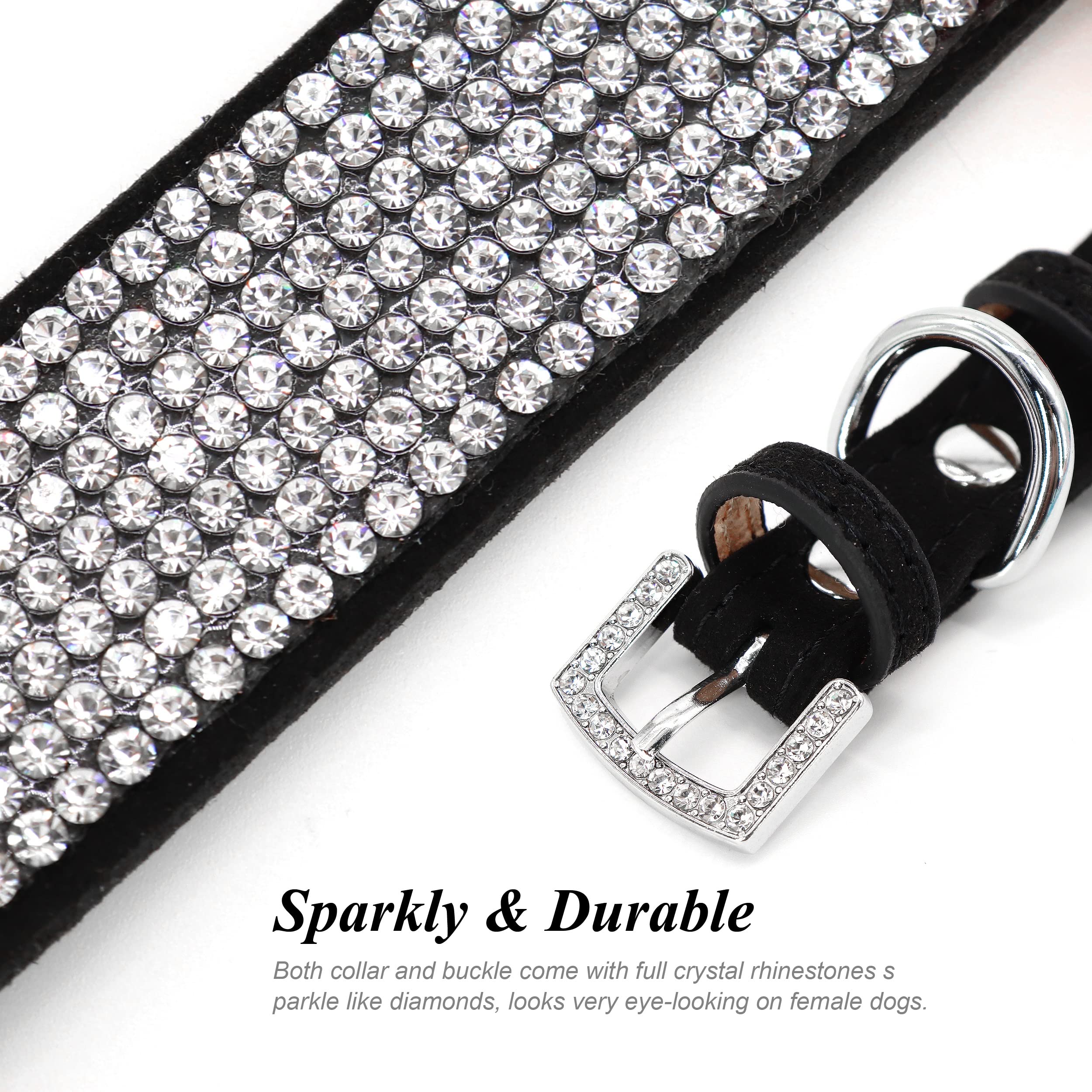 Pet Artist Cute Girl Rhinestone Suede Dog Collars For Small Dogs Cats,Soft Flower Dog Collar,Bling Dog Collars For Small Puppy Dogs Black Collar,S:Neck 10-12'(25-31Cm)