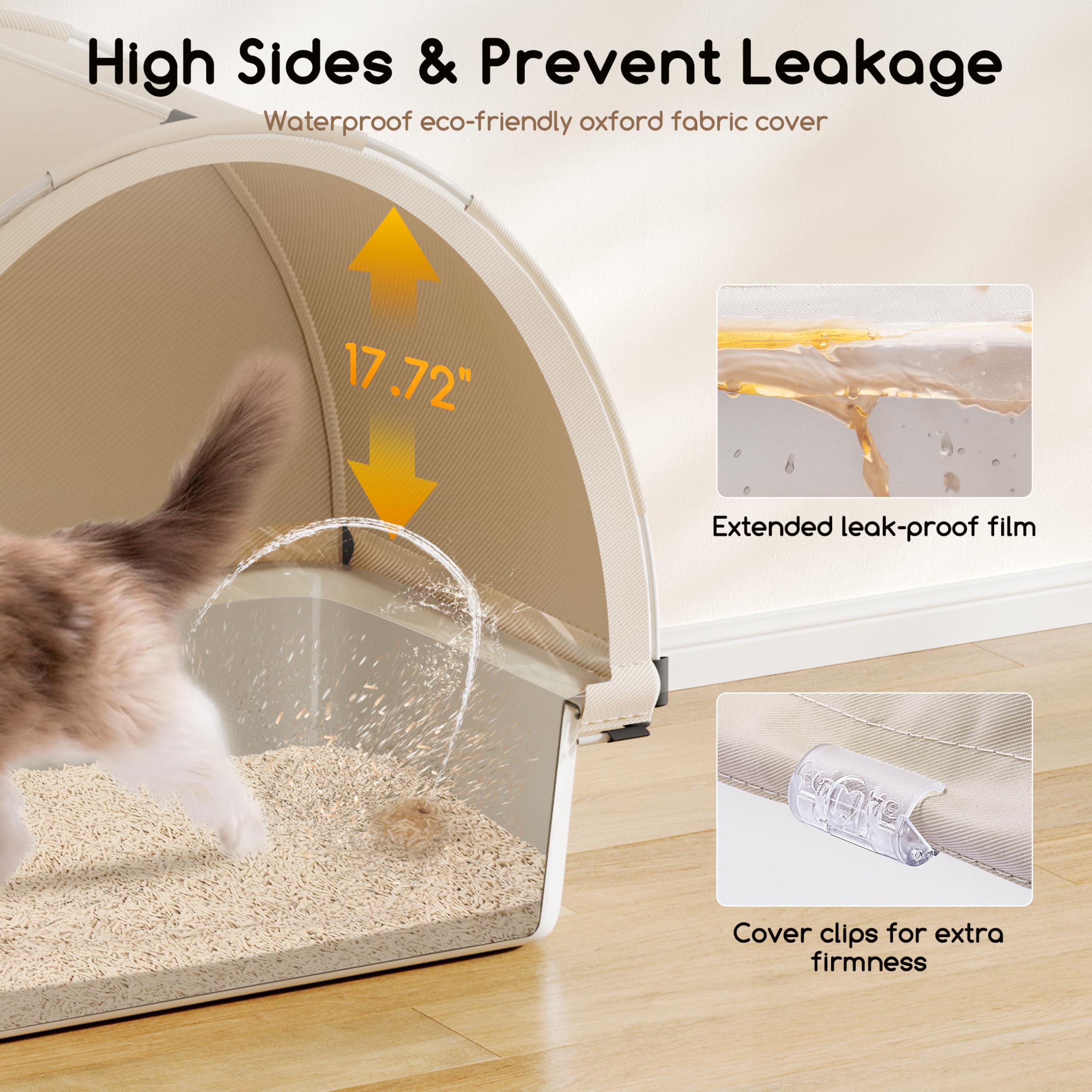 Meowant Stainless Steel Cat Litter Box, 2025 New Upgraded Extra Large Metal Litter Box with High Sided Oxford Fabric Cover & Ext