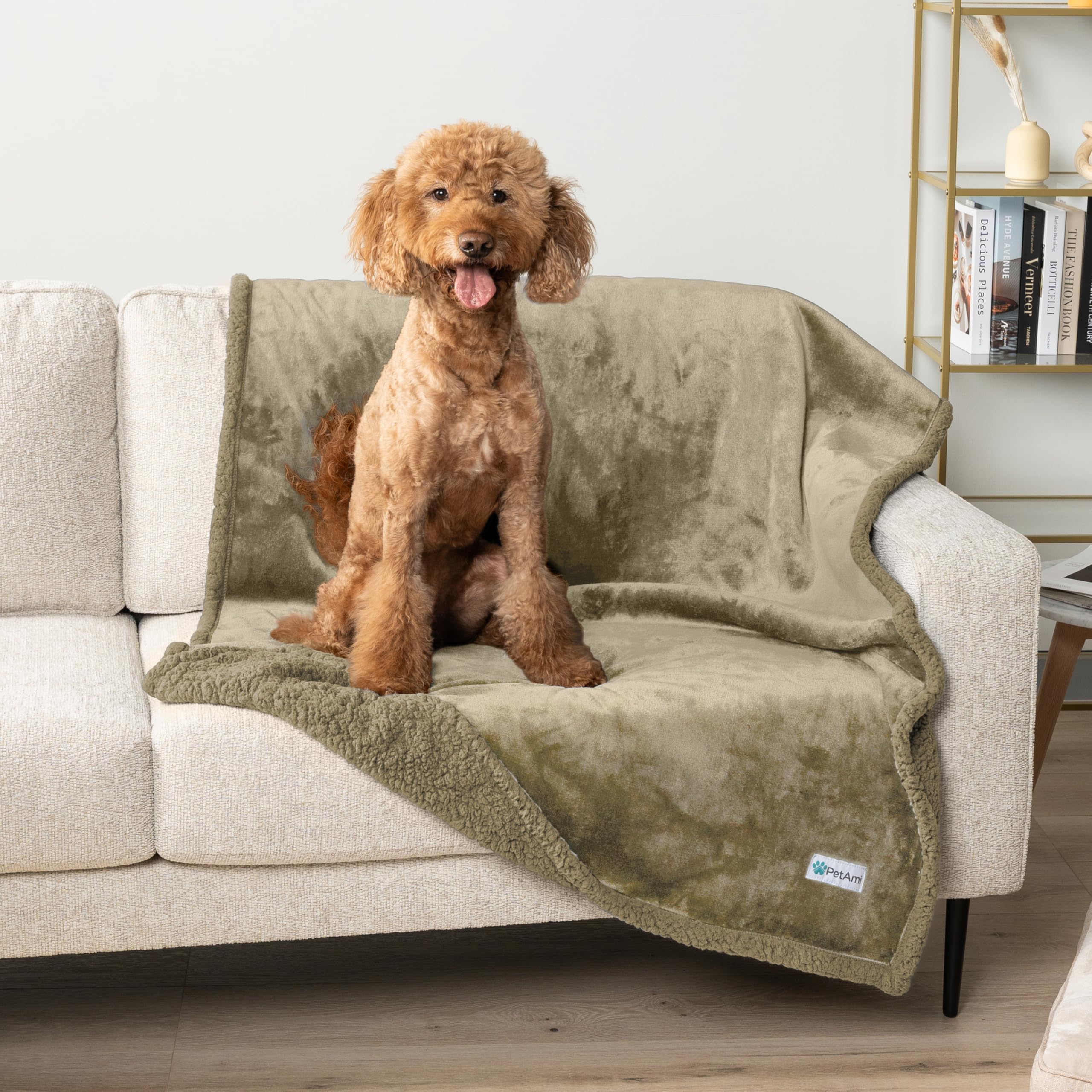 PetAmi WATERPROOF Dog Blanket for Bed, XL Dog Pet Blanket Couch Cover Protector, Sherpa Fleece Leakproof Blanket for Crate Kenne