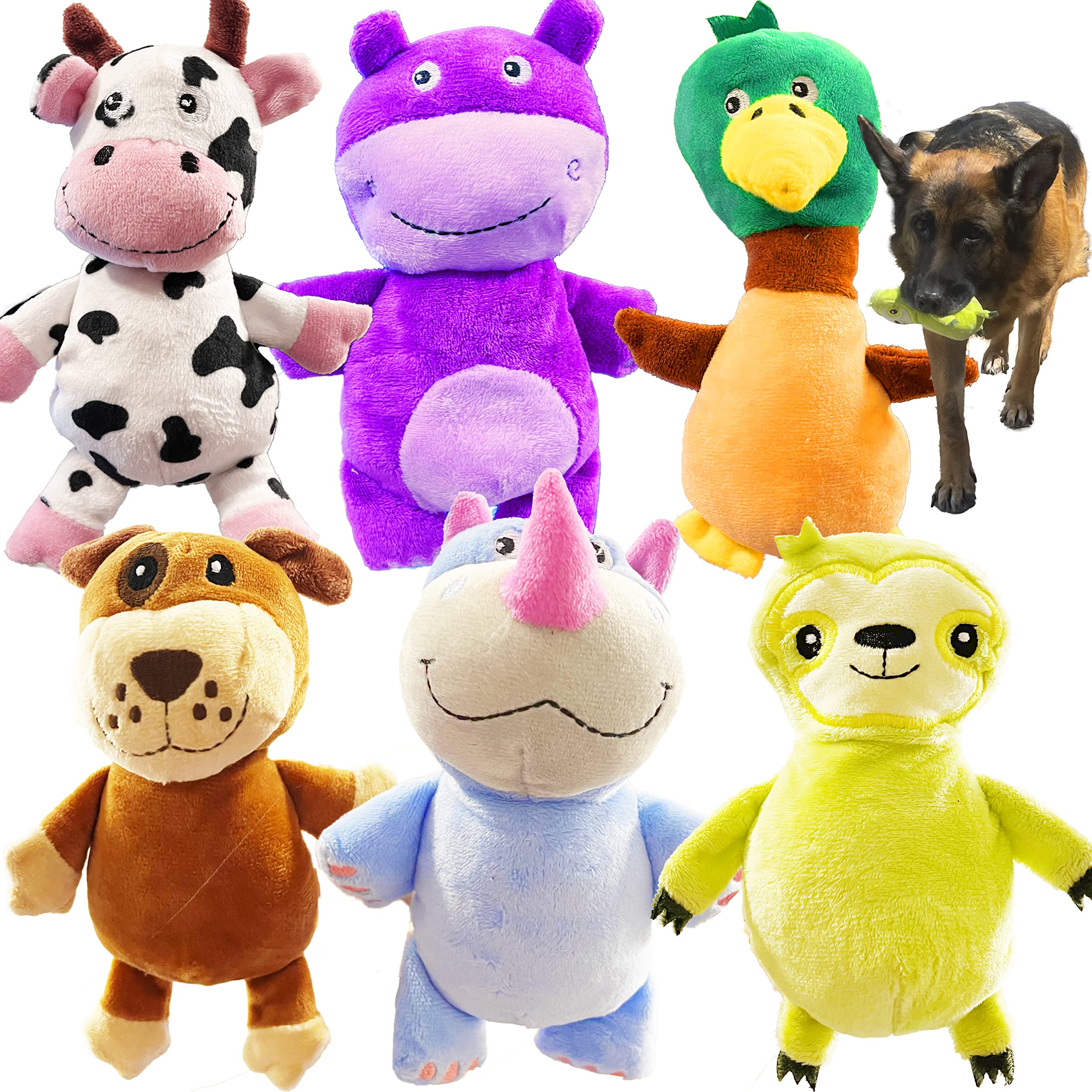 Jalousie 6 Pack Dog Squeaky Toys Dog Chew Toys Animal Character Dog Plush Toys For Fetch Toss Interactive Play Durable