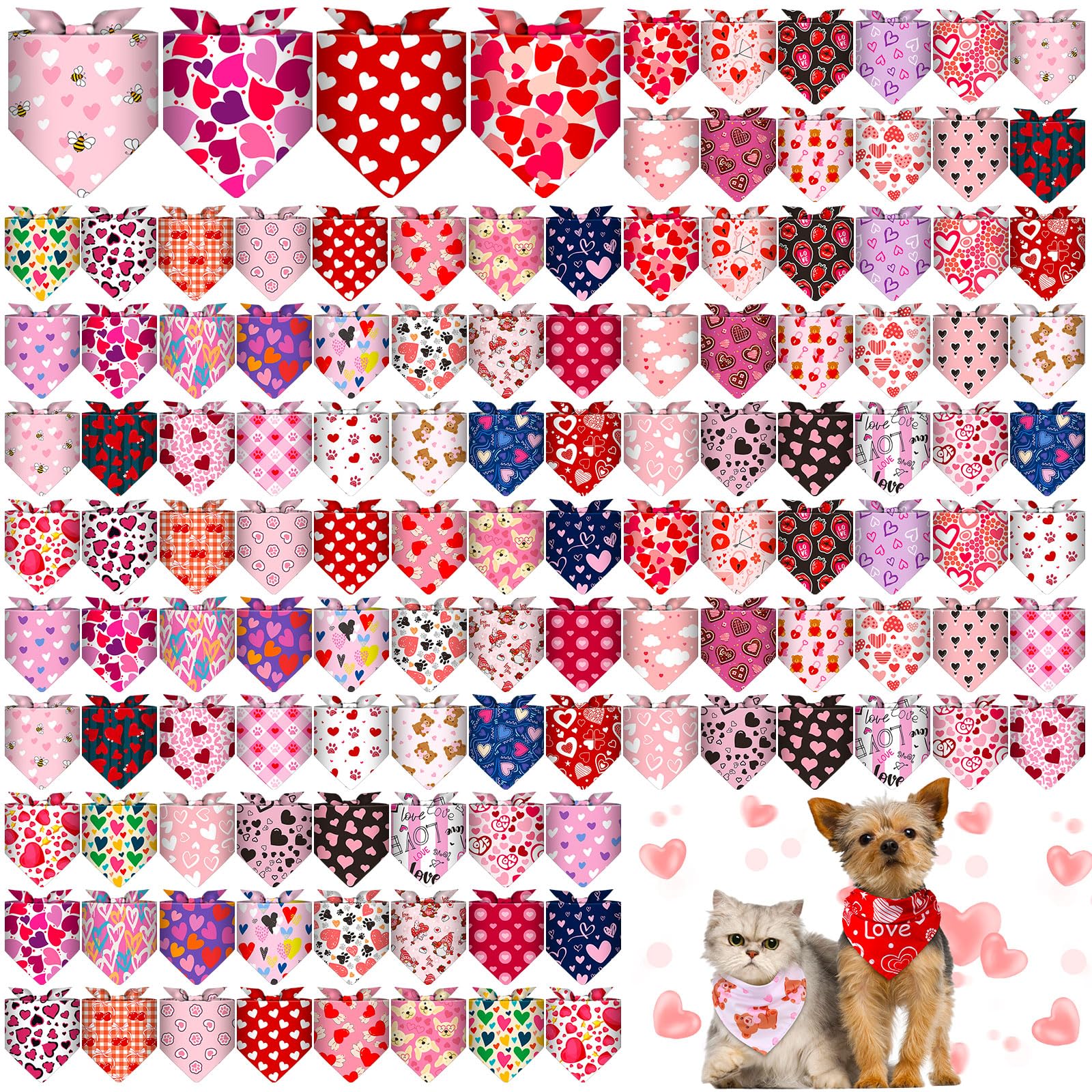 Amylove 120 Pcs Dog Bandanas Bulk Holiday Triangle Dog Pack Puppy Kerchief Bandana Adjustable Pet Scarf For Pet Cat Costume Acce