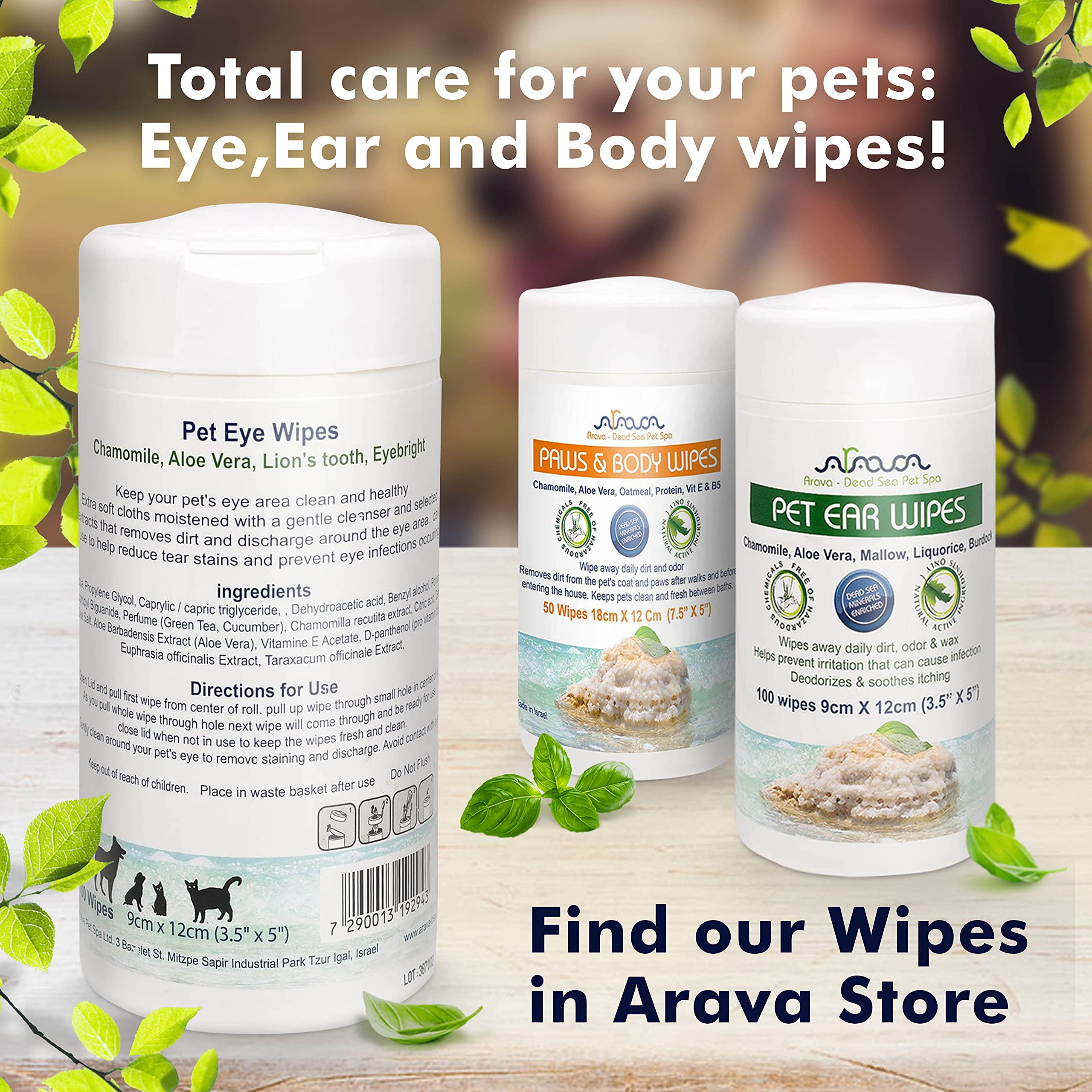 Arava Pet Eye Wipes for Dogs Cats Puppies & Kittens - 100 Count - Natural and Aromatherapy Medicated Cat Dog Eye Wipes for Disch