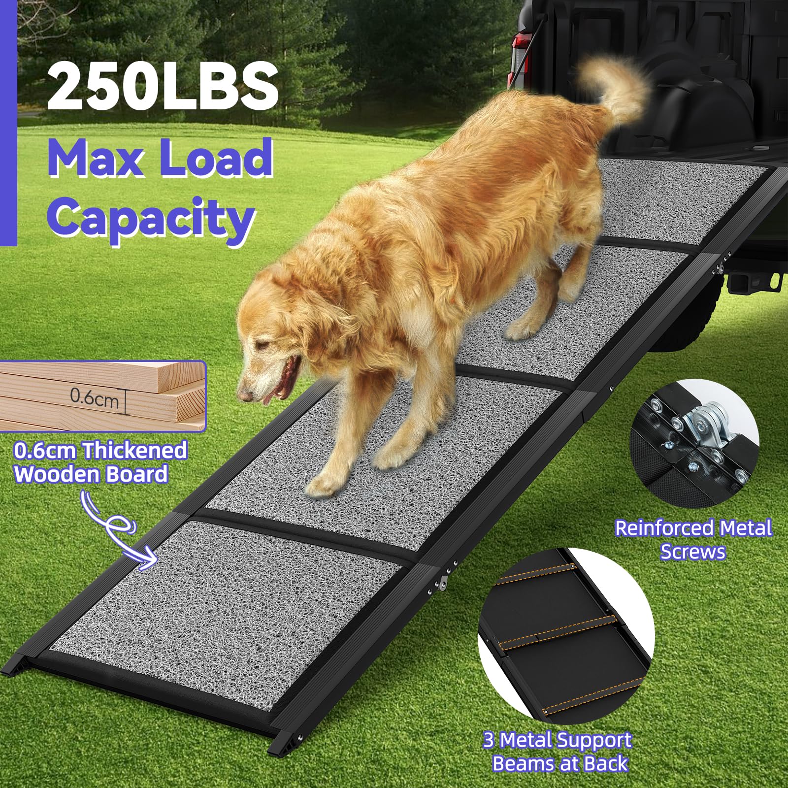 67'L & 20'W Portable Dog Ramp For Car - Extra Wide Pet Ramp Dog Ramps For Medium&Large Dogs With Non-Slip Rug Surface, Lightwe