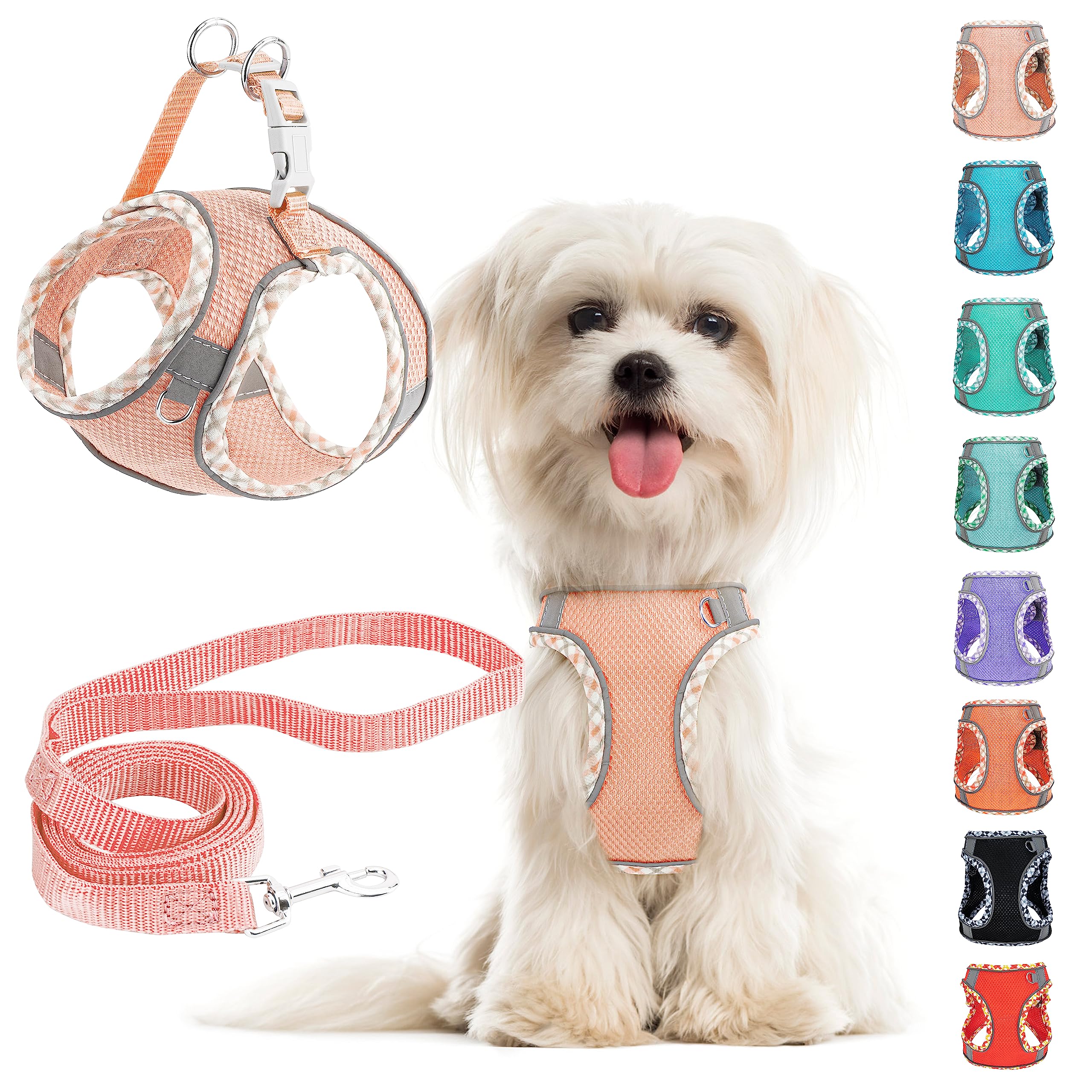 Pink XS No Pull Adjustable Reflective Breathable Mesh Step-in Harness & Leash Set for Extra Small/Small Medium Dogs & Cats - Eas