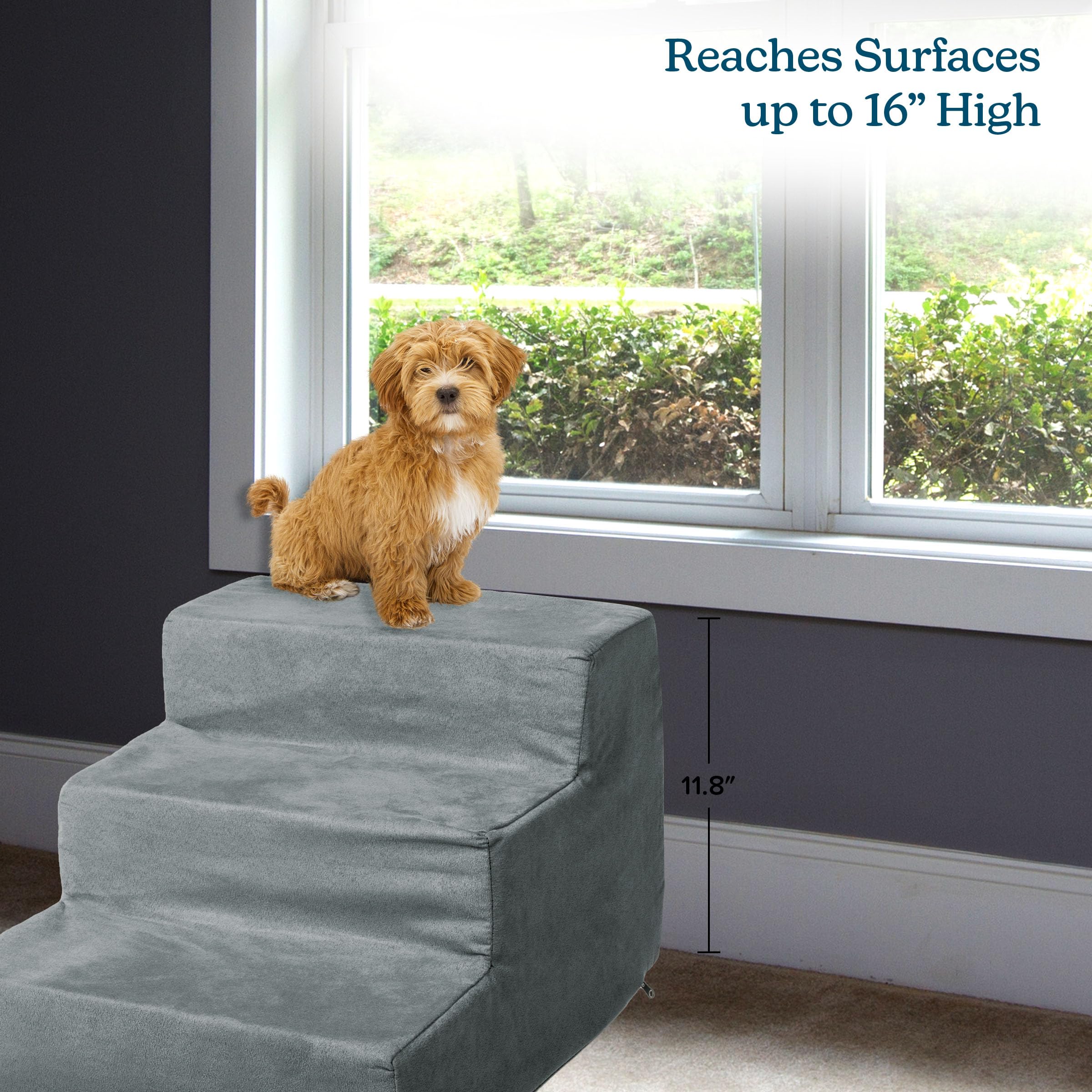 Pet Stairs Collection- Foam Pet Steps For Small Dogs Or Cats, 3 Step Design, Removable Cover - Non-Slip Dog Stairs For Home And