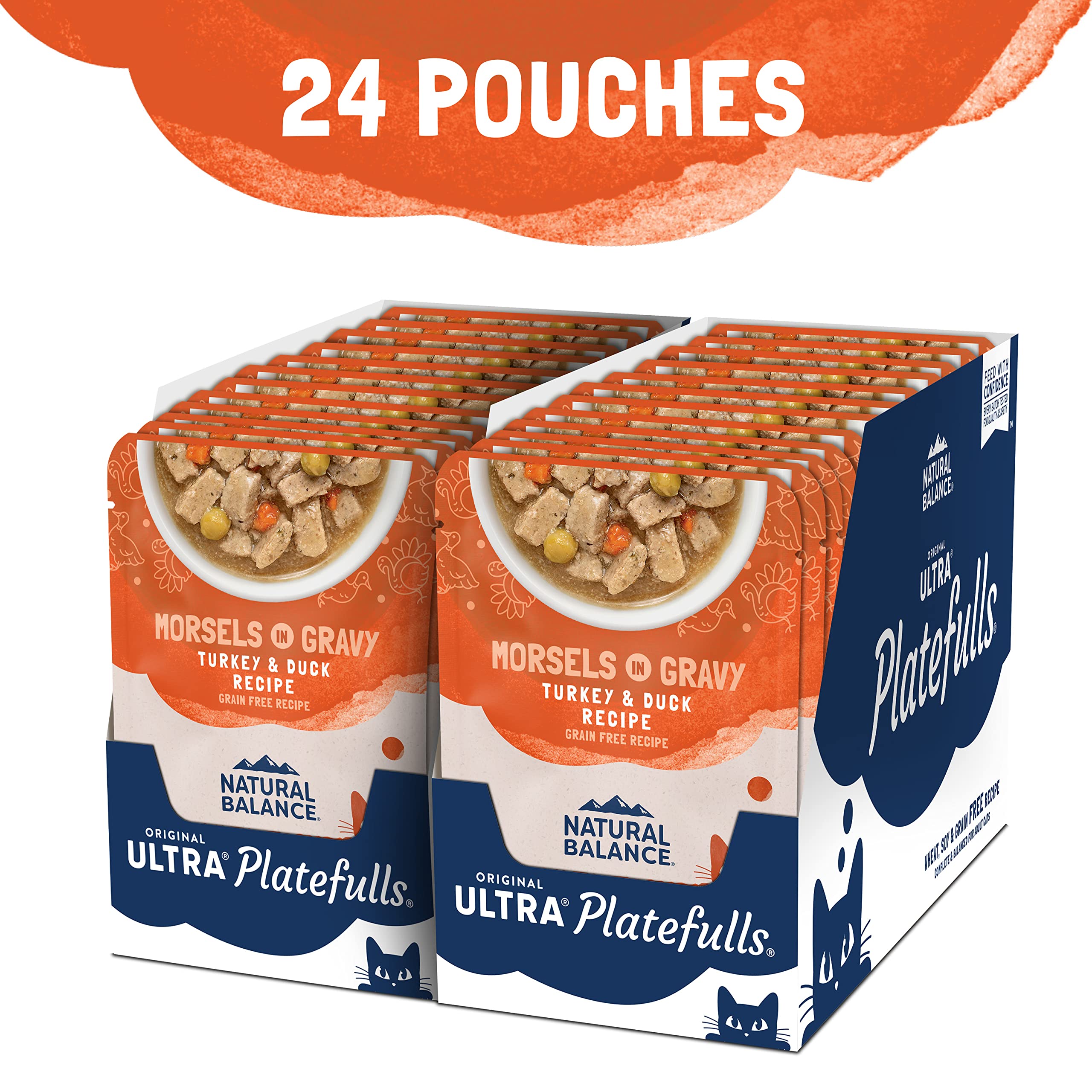 Natural Balance Original Ultra Platefulls Indoor Adult Grain Free Wet Cat Food, Turkey & Duck Recipe, 3 Ounce Pouch (Pack of 24)