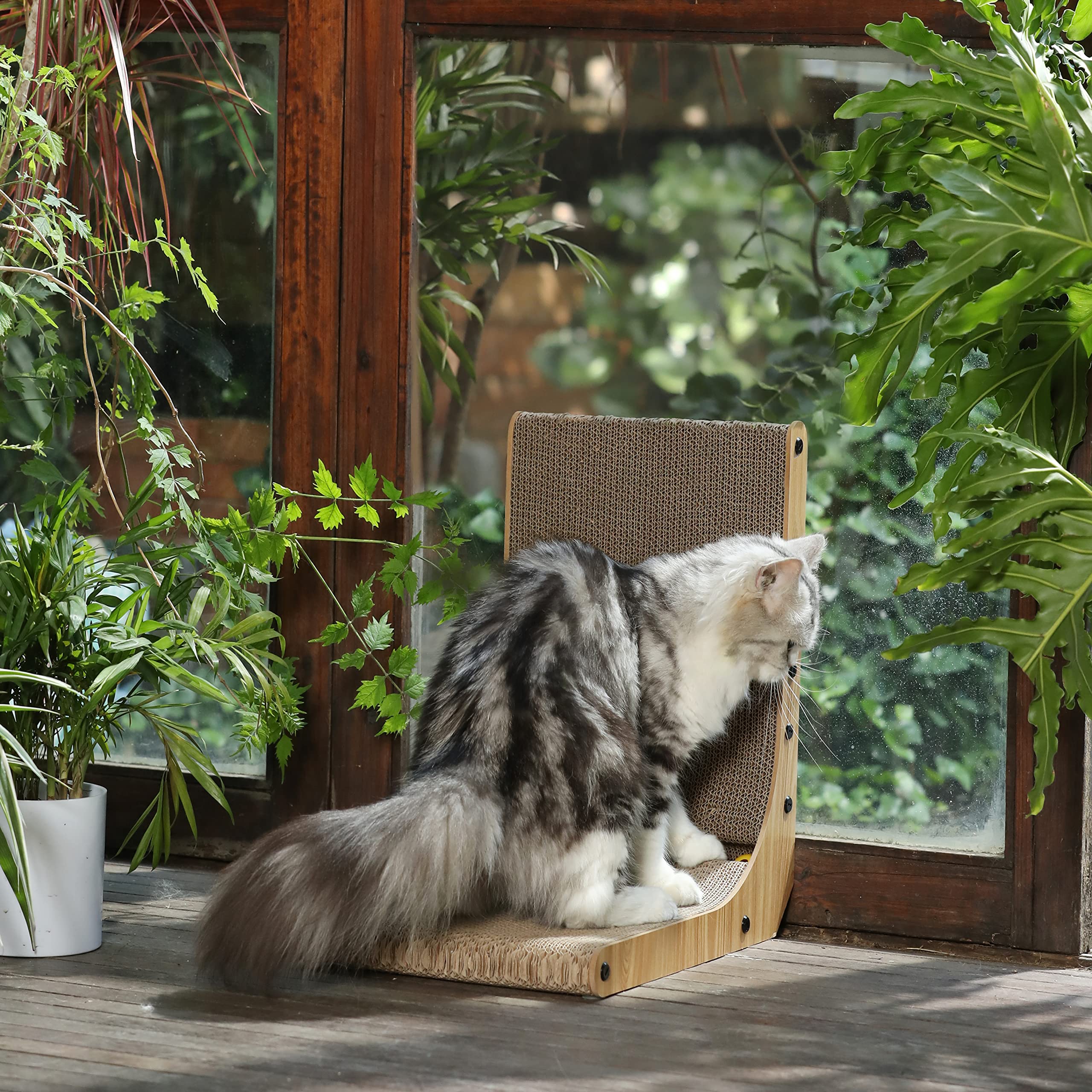 Fukumaru Cat Scratcher, 18.7 Inch L Shape Cat Scratch Pad Wall Mounted, Cat Scratching Cardboard With Ball Toy For Indoor Cats