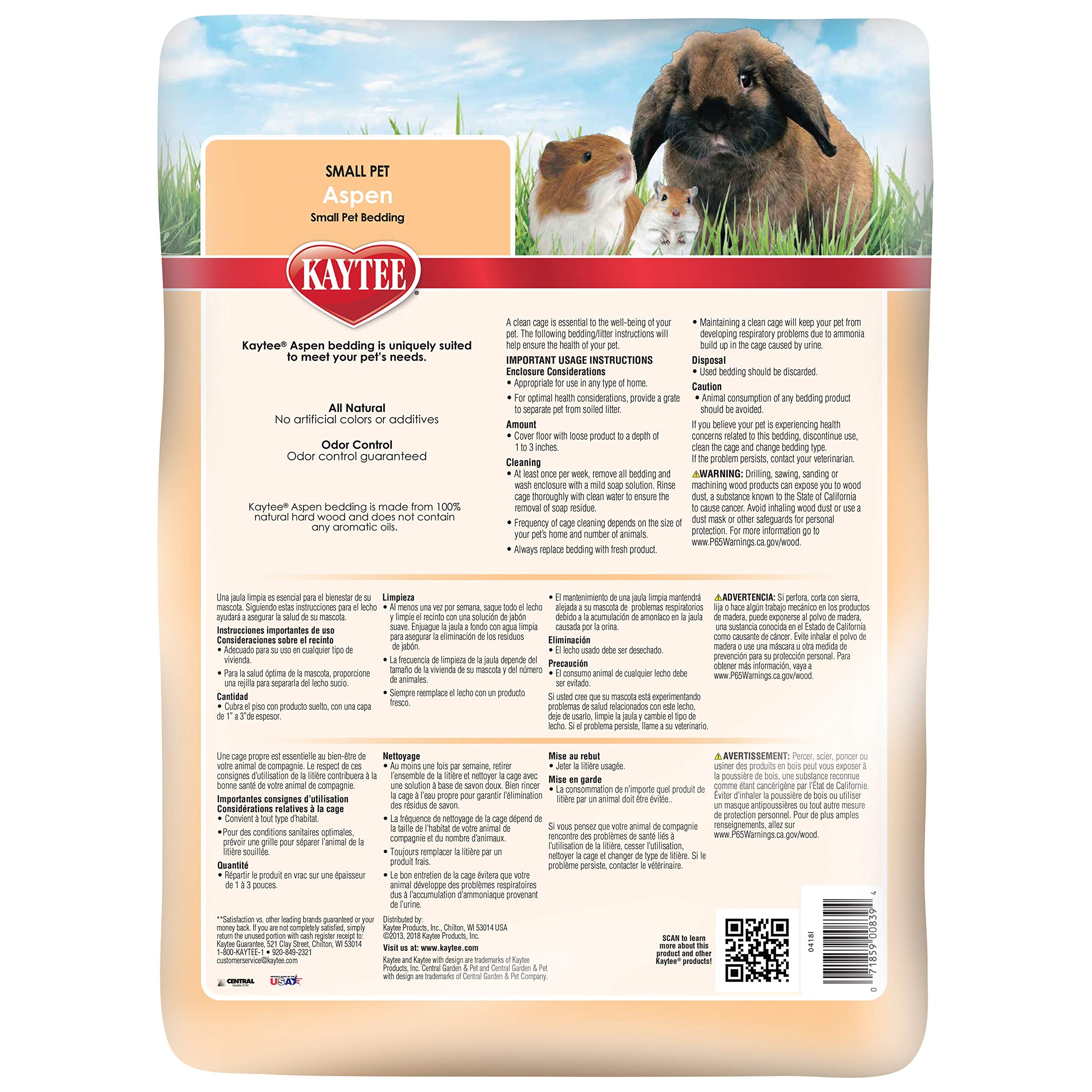 Kaytee Aspen Small Animal Pet Bedding For Pet Guinea Pigs, Rabbits, Hamsters, Gerbils, And Chinchillas, 52.4 Liters