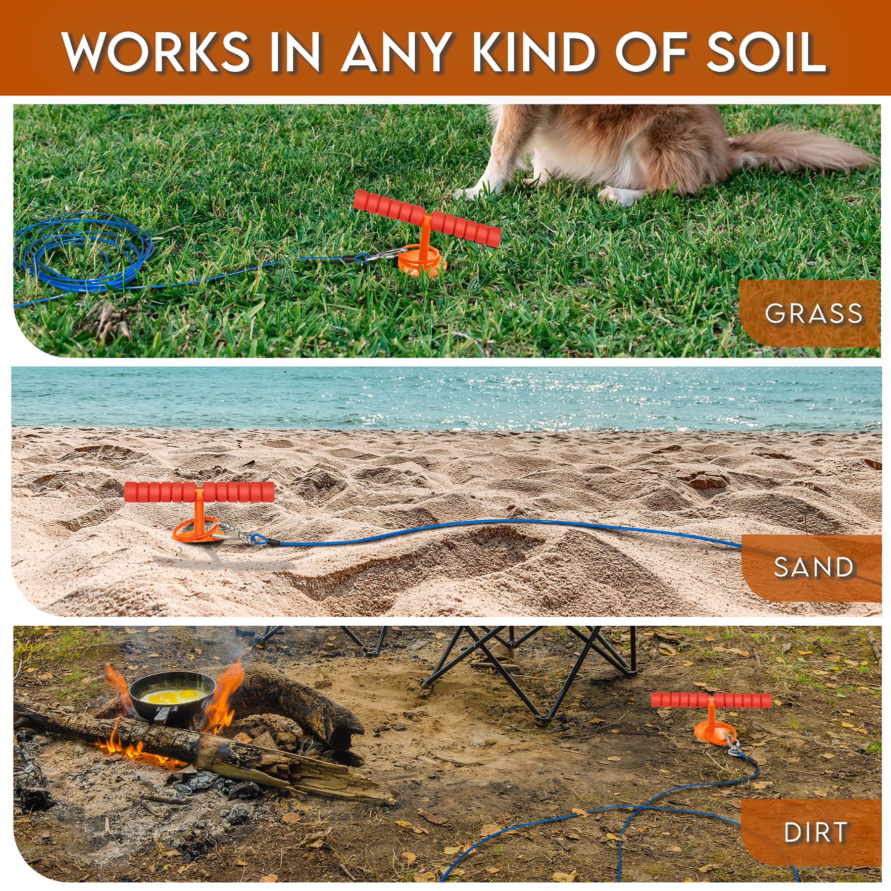 Sliridog Heavy Duty Dog Tie Out Stake for Large Dogs, 200 lbs Capacity, Alloy Steel, Orange, Model S001