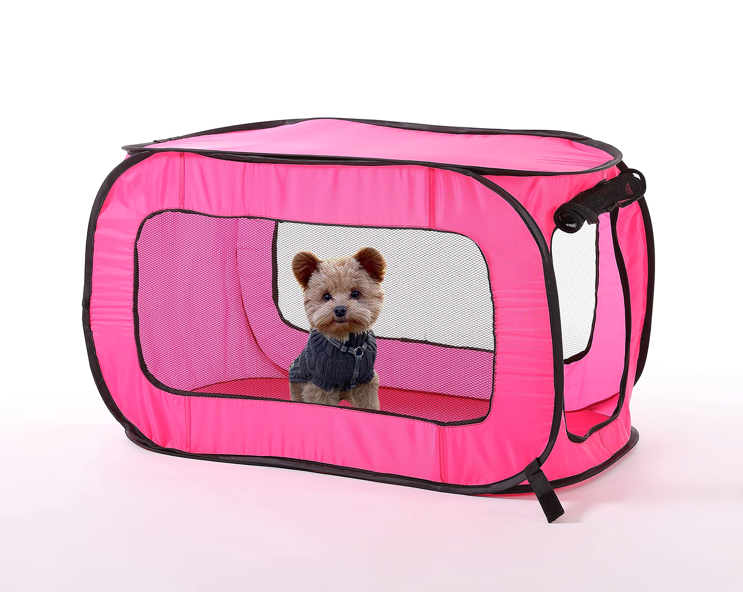 Beatrice Home Fashions Portable, Collapsible, Pop Up Kennel Travel Cat And Dog Crate, 24' L X 16.6' W X 16' H, Fuchsia