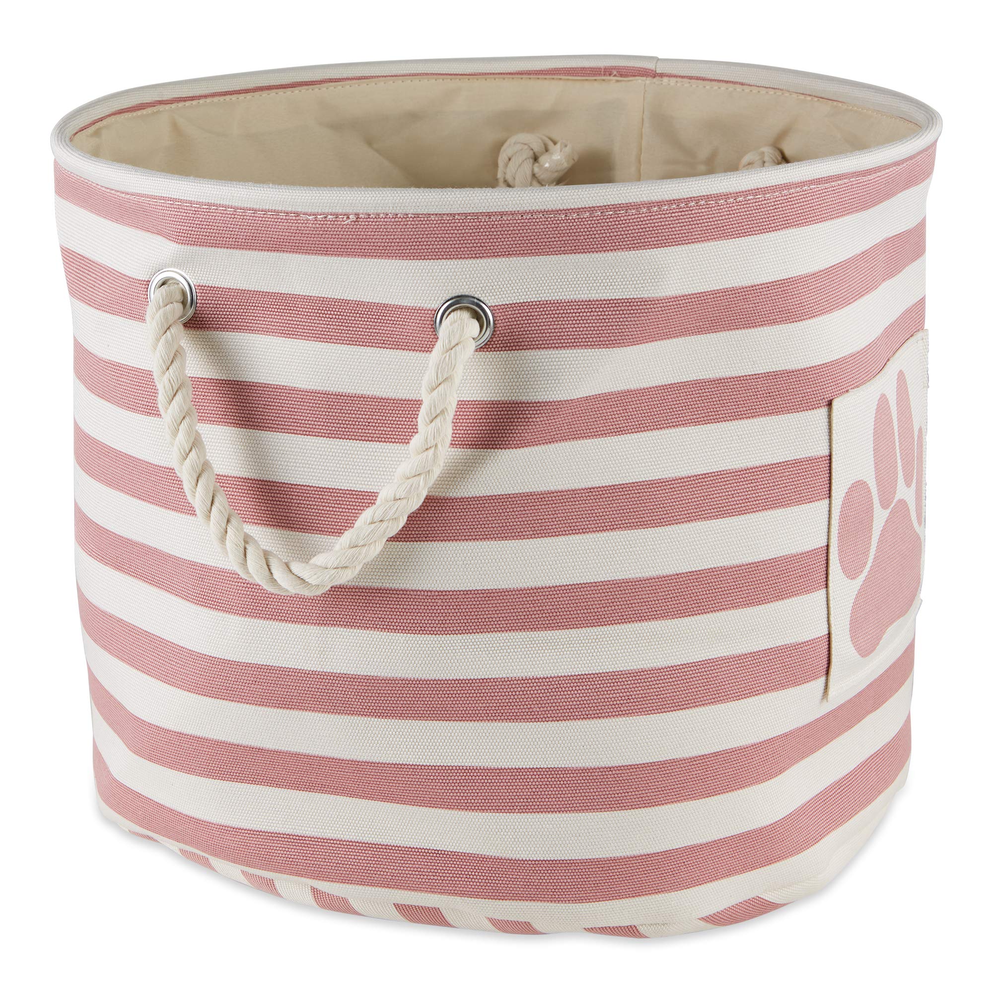 Bone Dry Pet Storage Collection Striped Paw Patch Bin, Rose, Small Round