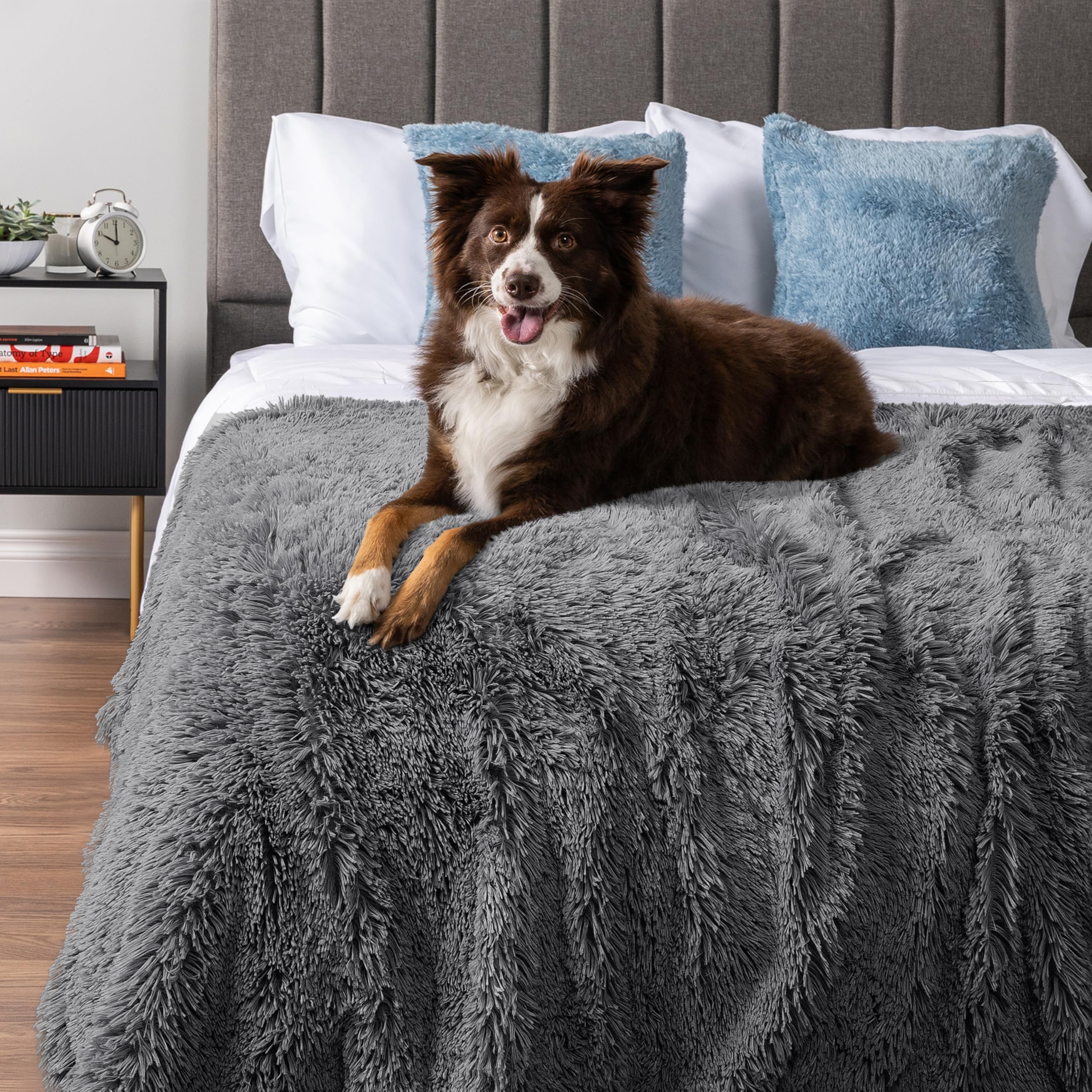 Petami Waterproof Dog Blanket For Medium Large Dogs, Calming Fleece Cat Blanket, Couch Protector Washable Sherpa Faux Fur Pet Throw For Puppy, Soft Reversible Leakproof 40X60 Gray