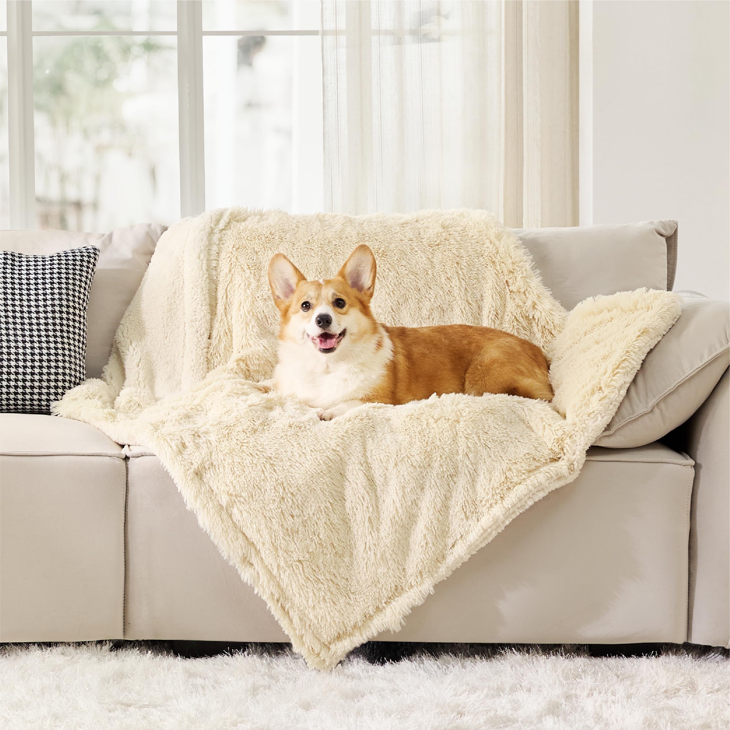 Bedsure Waterproof Dog Blankets For Medium Dogs - Calming Cat Blanket For Couch Protector Washable, Long Faux Fur Pet Throw Blan