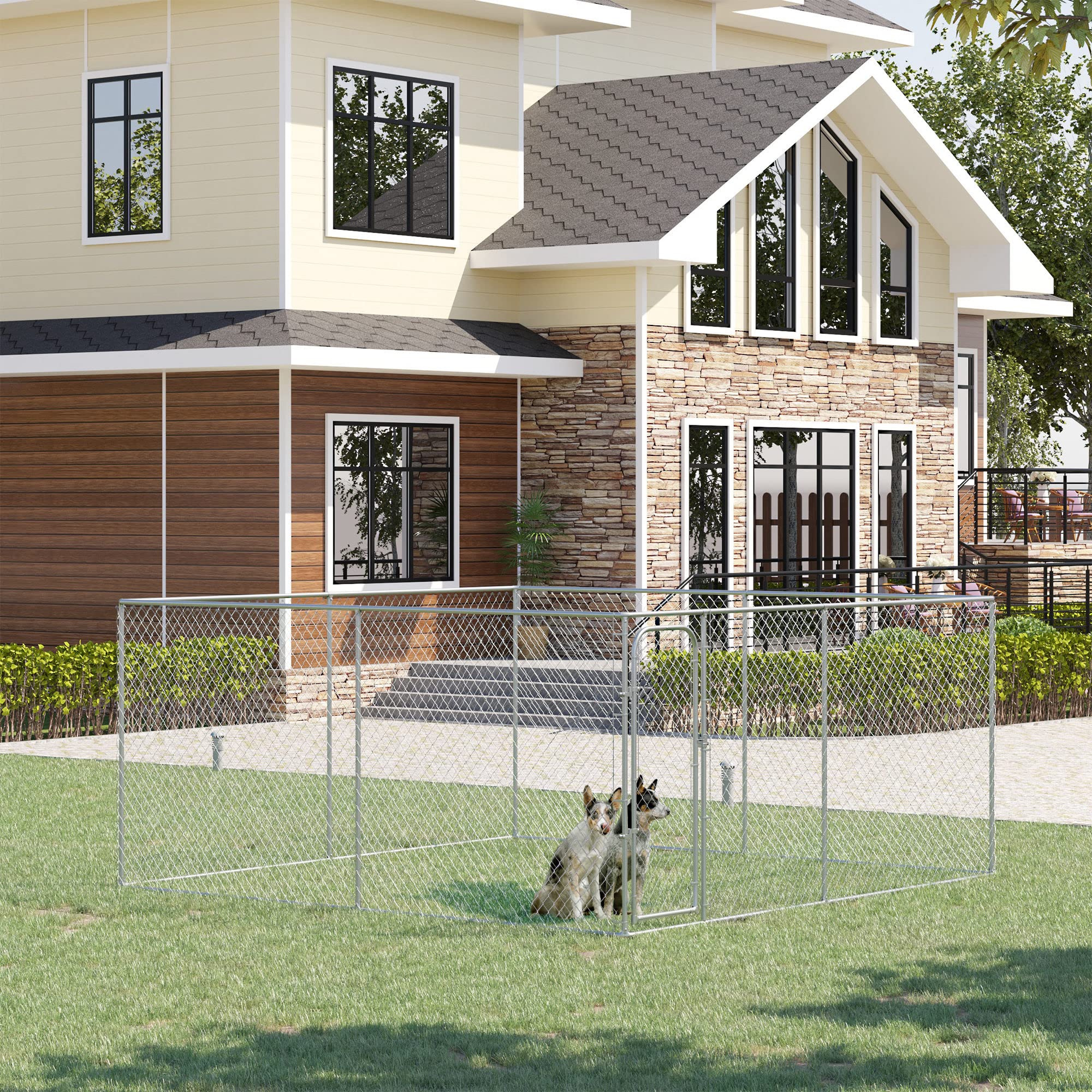PawHut 172.2 Sq. Ft. Dog Playpen Outdoor, Walk-in Dog Run Kennel Puppy Exercise Pen with Galvanized Steel Frame, for Small and M