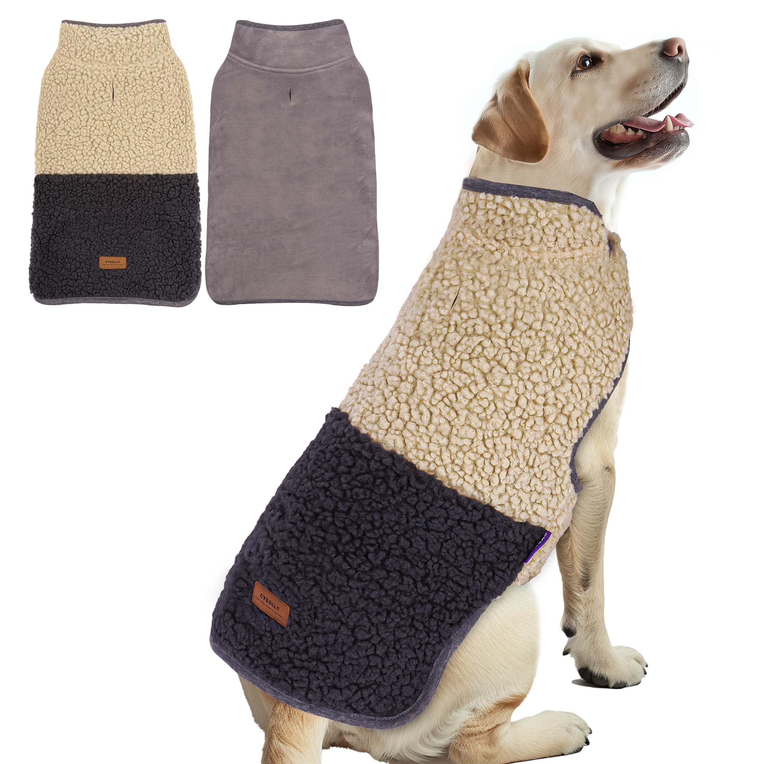 Cyeollo Warm Dog Coat Sherpa Dog Winter Coat, Reversible Fleece Dog Jackets Sweater Vest For Large Dogs Male With Leash Hole, So
