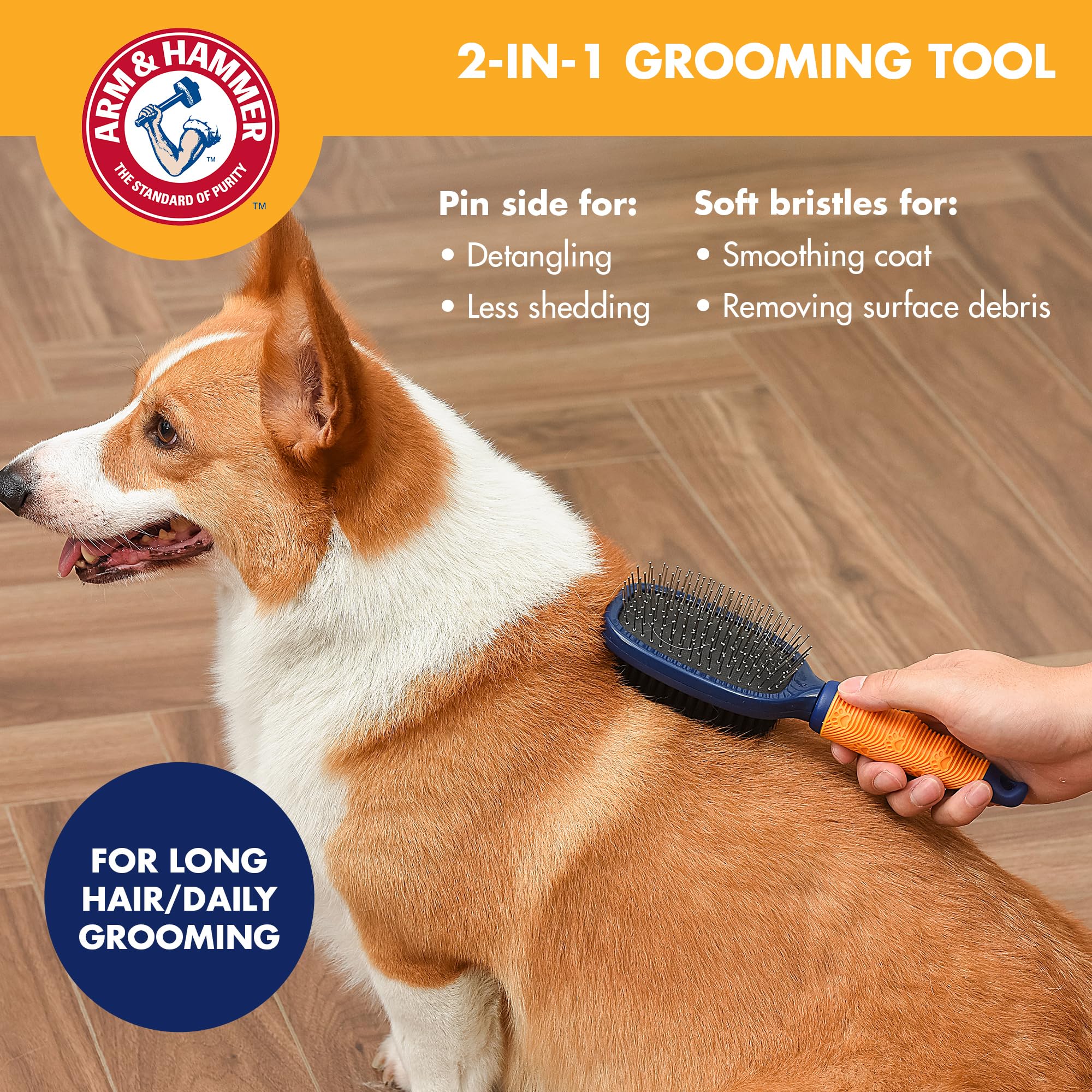 Arm & Hammer Simply Calm    Dog Grooming Pin & Bristle Deodorizing Brush with Fragrance Transfer Technology - Scented 2-in-1 Bru