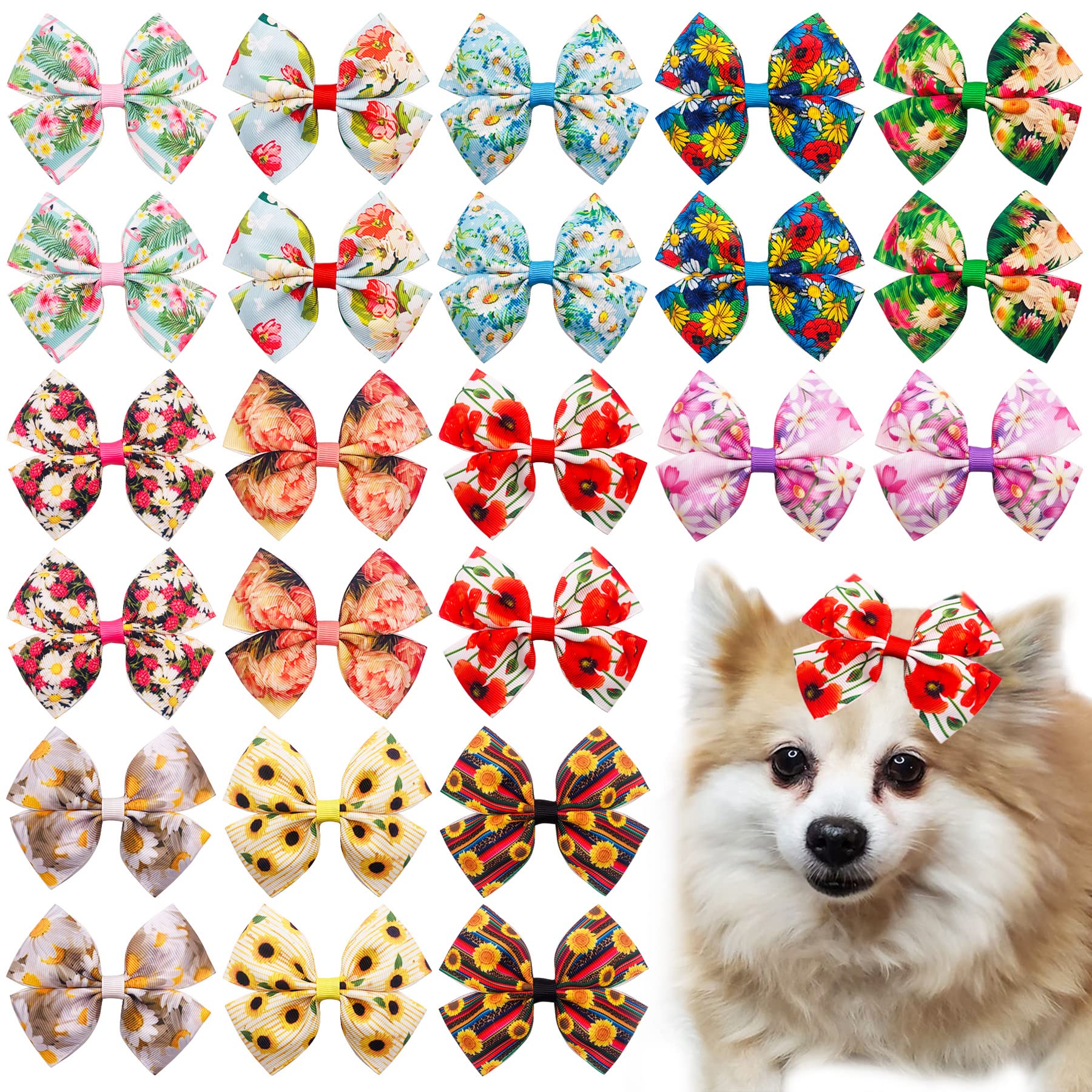 Jpgdn 24Pcs/12 Pairs 4'' Big Dog Hair Bows For Large Dogs Floral Bowknot Topknot Girl Pink Grooming Hair Accessories