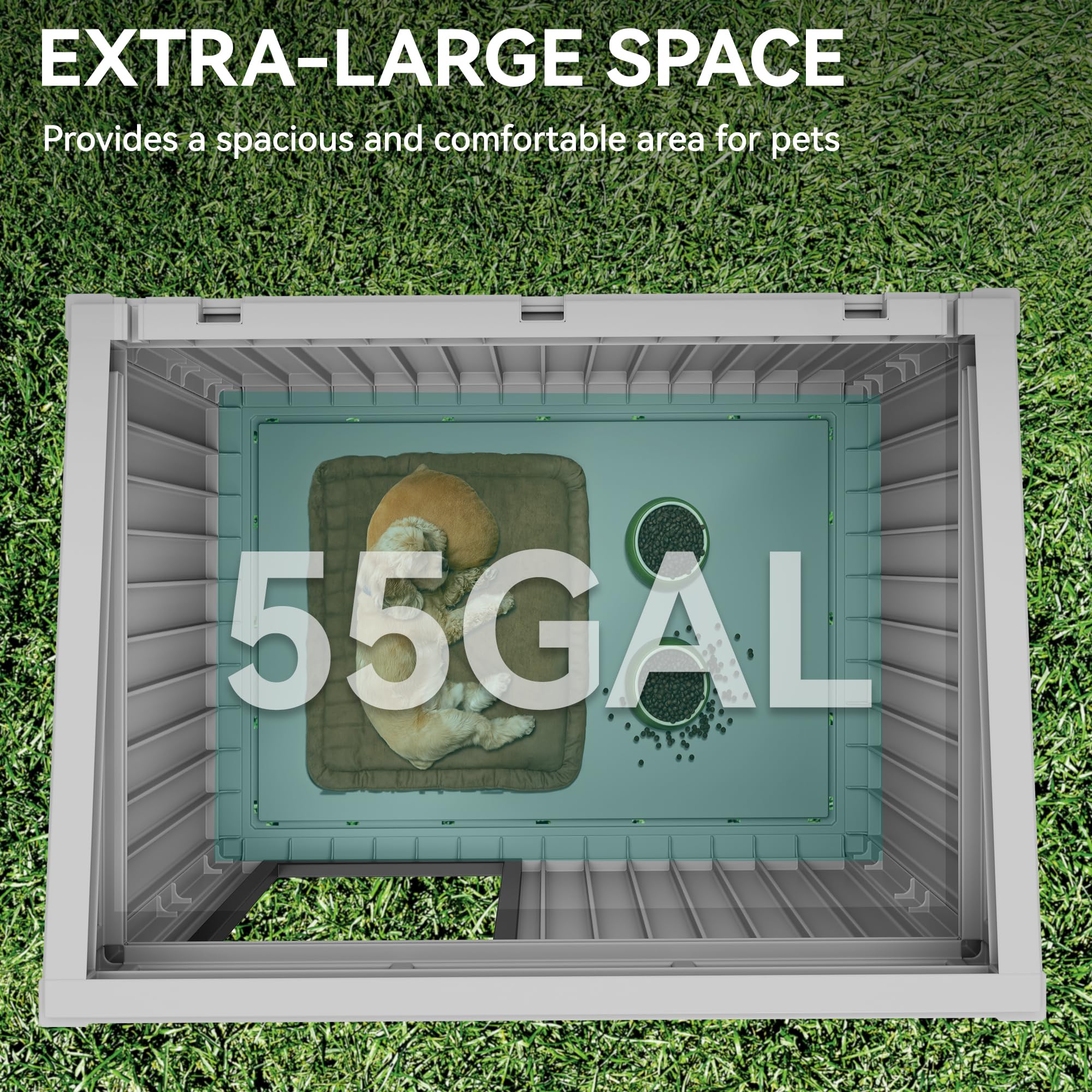 YITAHOME Plastic Dog House, Indoor & Outdoor Dog Kennel with Lift-Up Sloping Roof, Waterproof & Ventilated for Small to Medium D