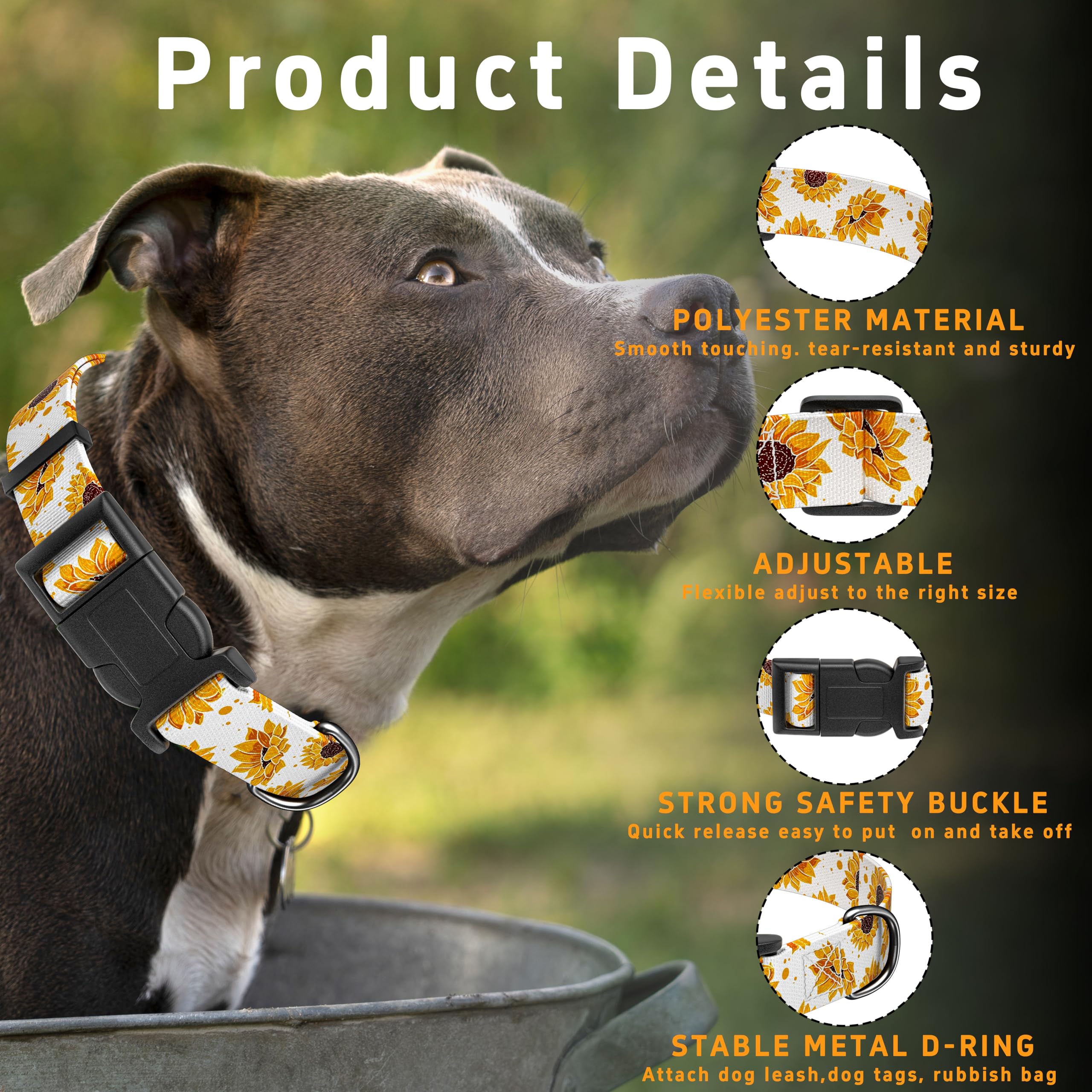 Seyezo Dog Collar, Sunflower Floral Boys Girls Puppy Collar For Small Medium Large Dogs, Adjustable Soft Sunflower Pet Collar Wi