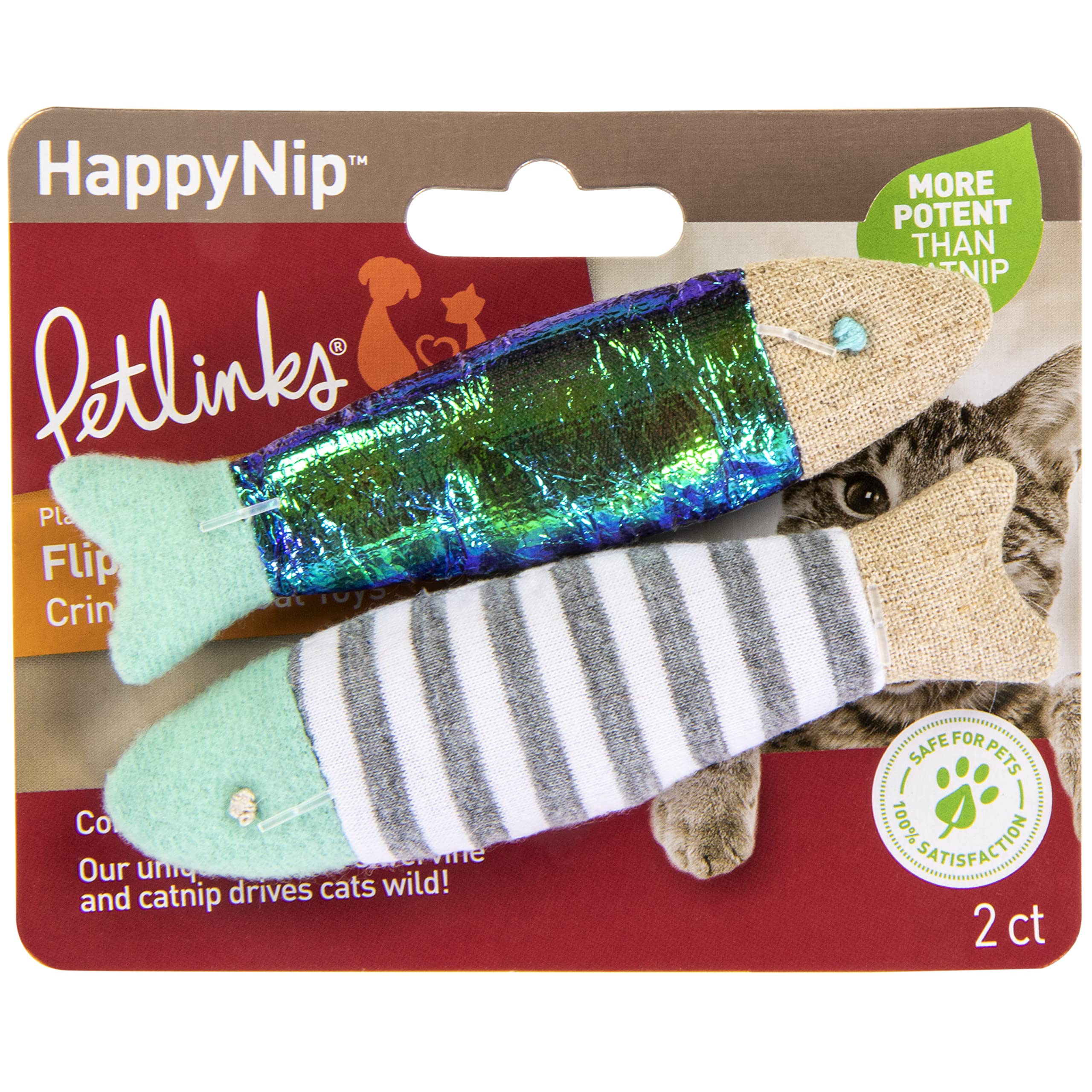 Petlinks (2 Count Happynip Flipper Fish Cat Toys, Contains Silvervine & Catnip - Multi Color, 2 Count