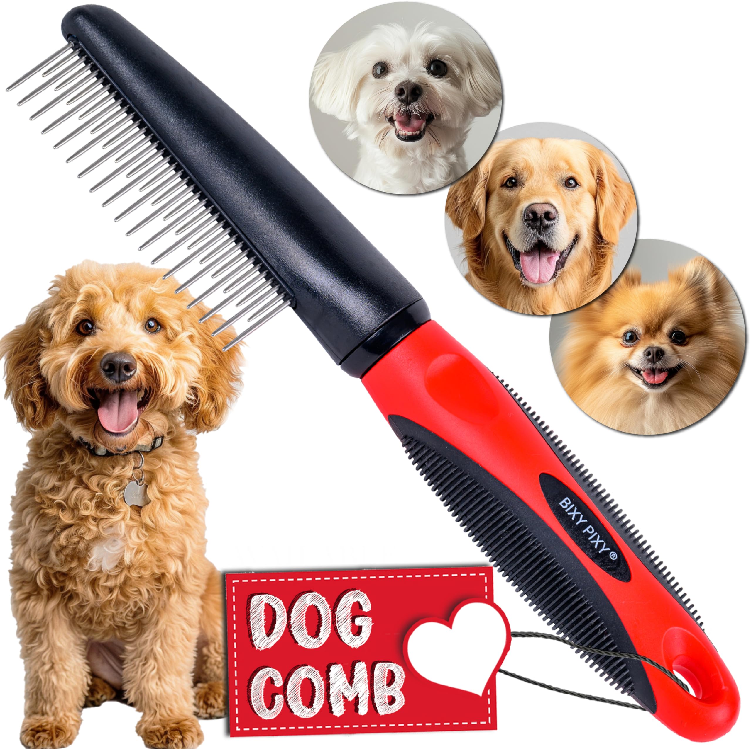 Poodle Comb With Rotating Teeth - 5-In-1 Dog Dematting Tool - Used For Small Size Breeds And Puppies - Cat Comb For Shedding And