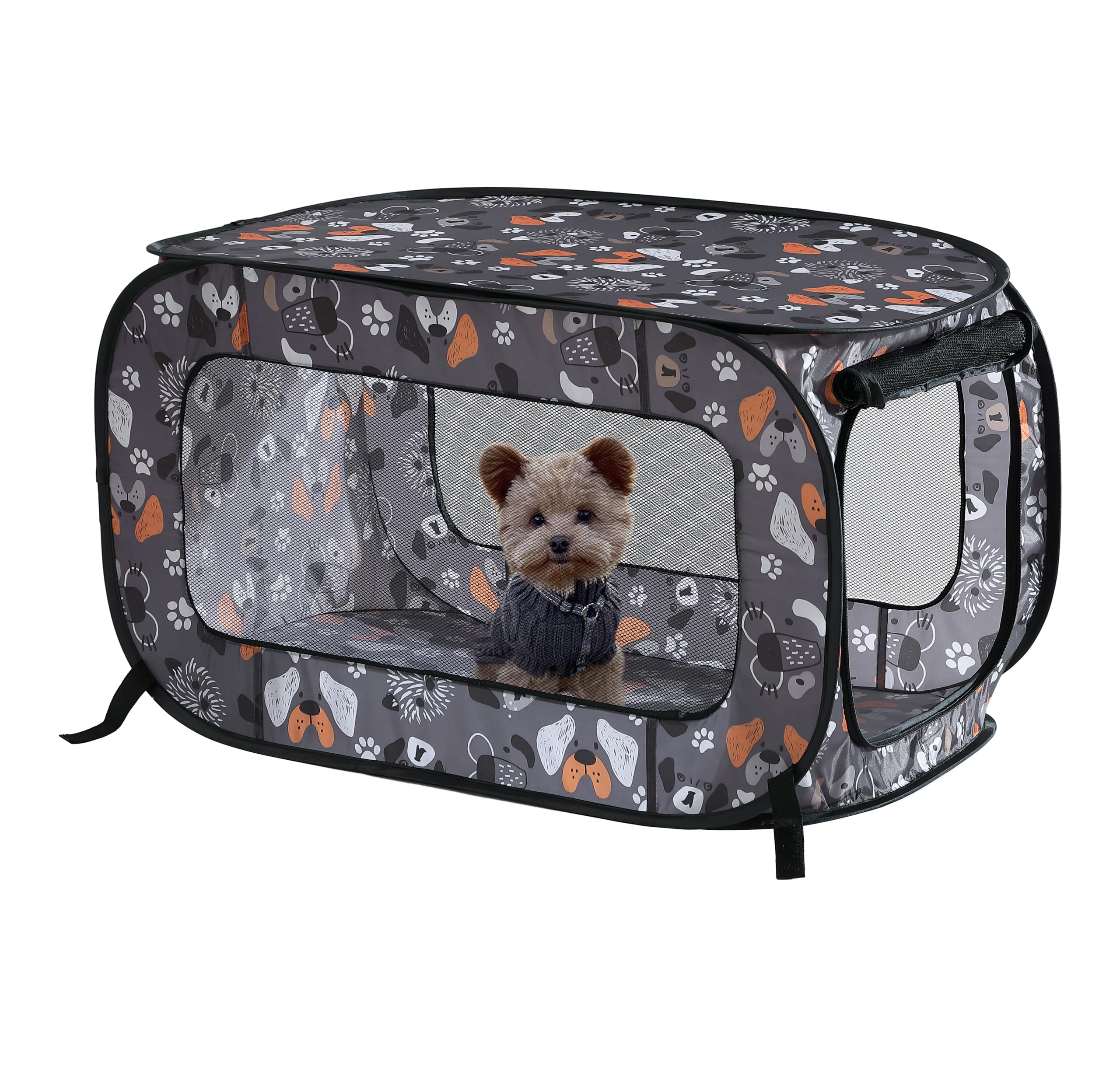 Beatrice Home Fashions Portable, Collapsible, Pop Up Kennel Travel Cat And Dog Crate, 24' L X 16.6' W X 16' H, Face Of Love