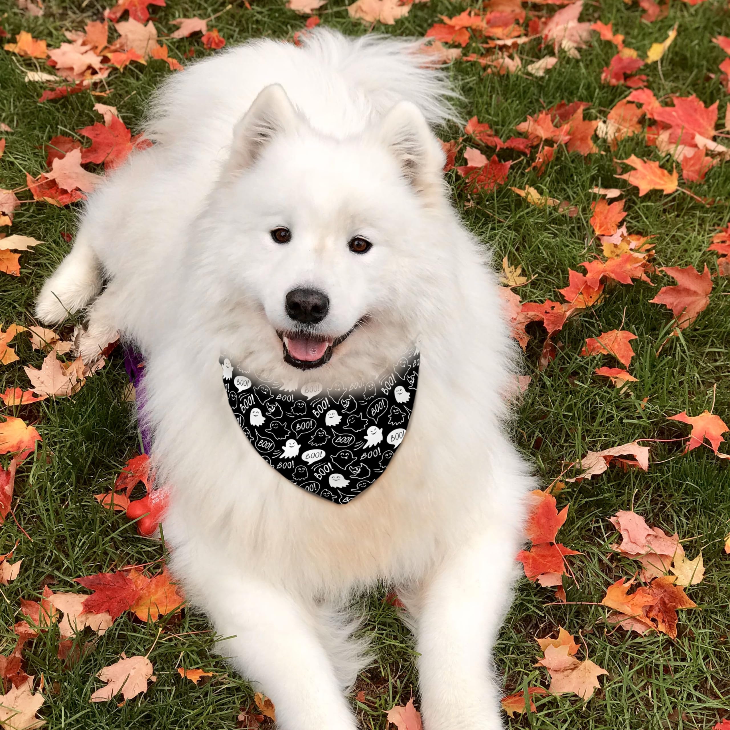 Fall Halloween Dog Bandanas Reversible 2 Pack Large, Orange Black Spider Web Ghost Cute Halloween Pet Bandanas For Dogs Adjustab