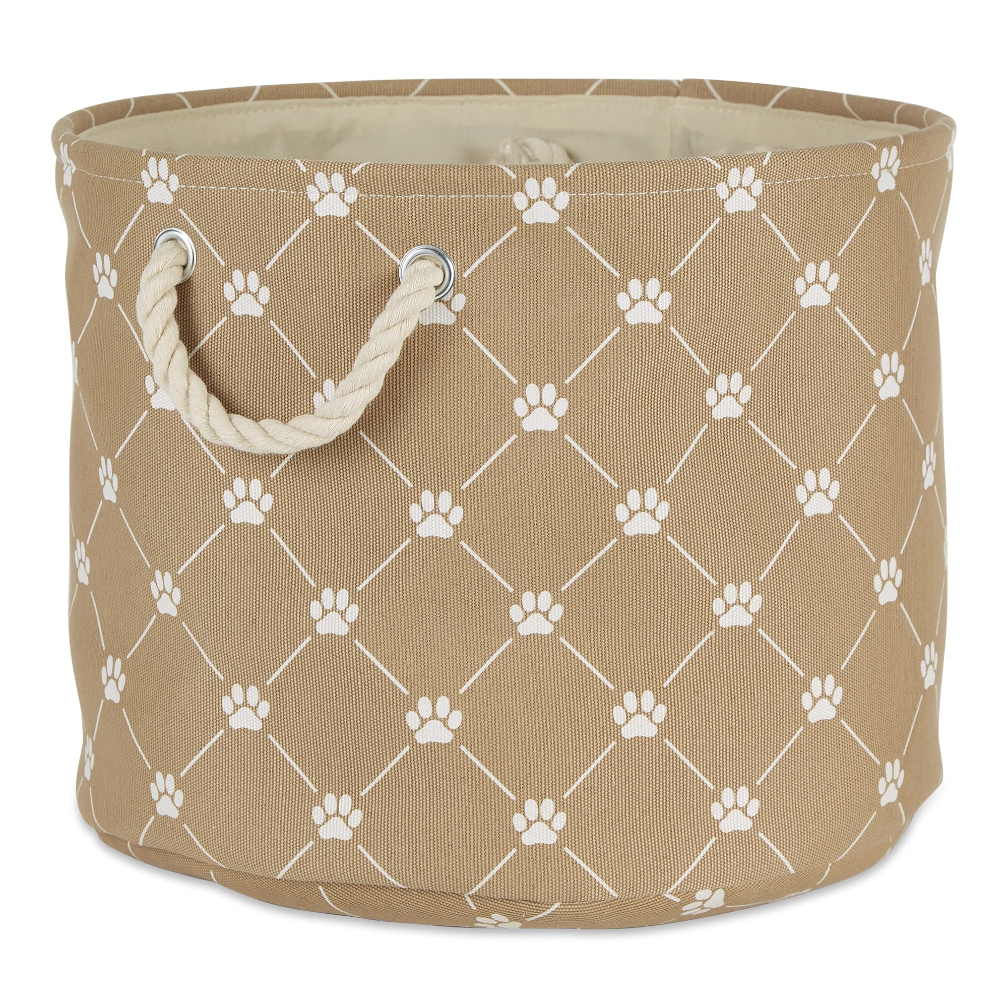Bone Dry Pet Storage Paw and Bone, Trellis Collection, Small Round, 9x12x12, Taupe
