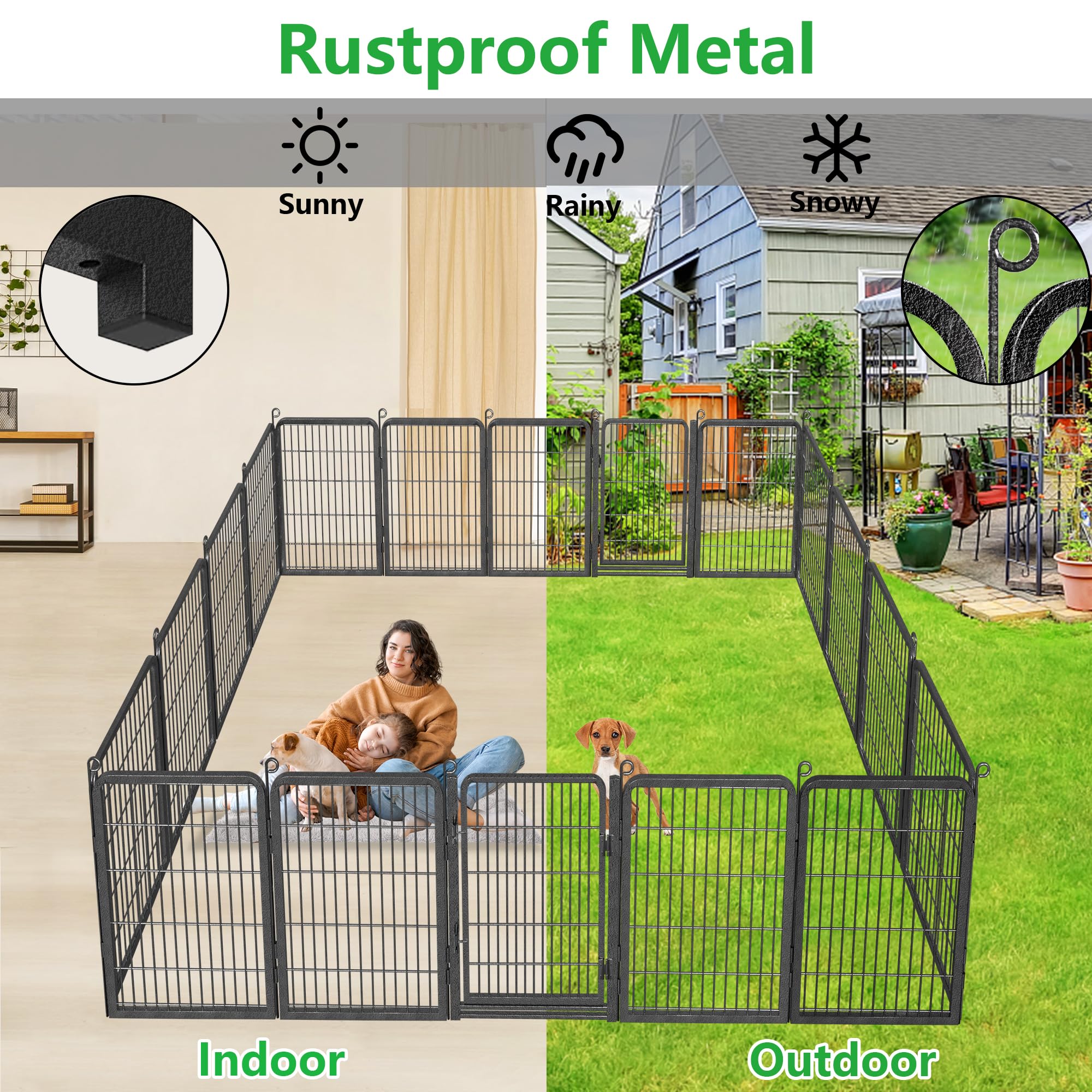 Jhsomdr Dog Playpen Outdoor With Low Threshold Full Gate 32'' Height 14 Panels Large Dog Pen Dog Fence Outdoor For Yard, Heavy D