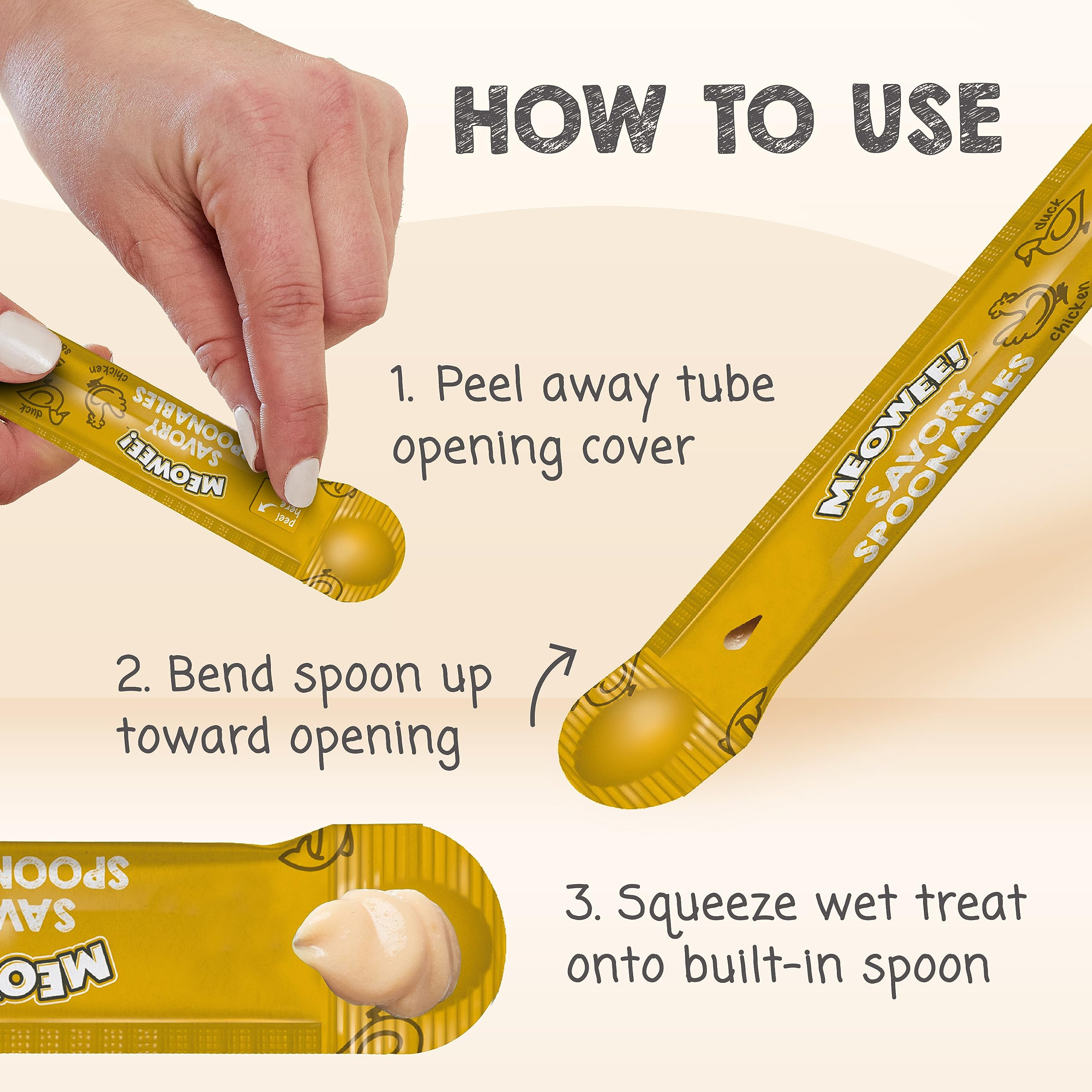 MEOWEE! Savory Spoonables with Real Chicken, Salmon and Duck for Cats, 8 Count, Treat Your Cat to Triple Flavor Squeezable Licka