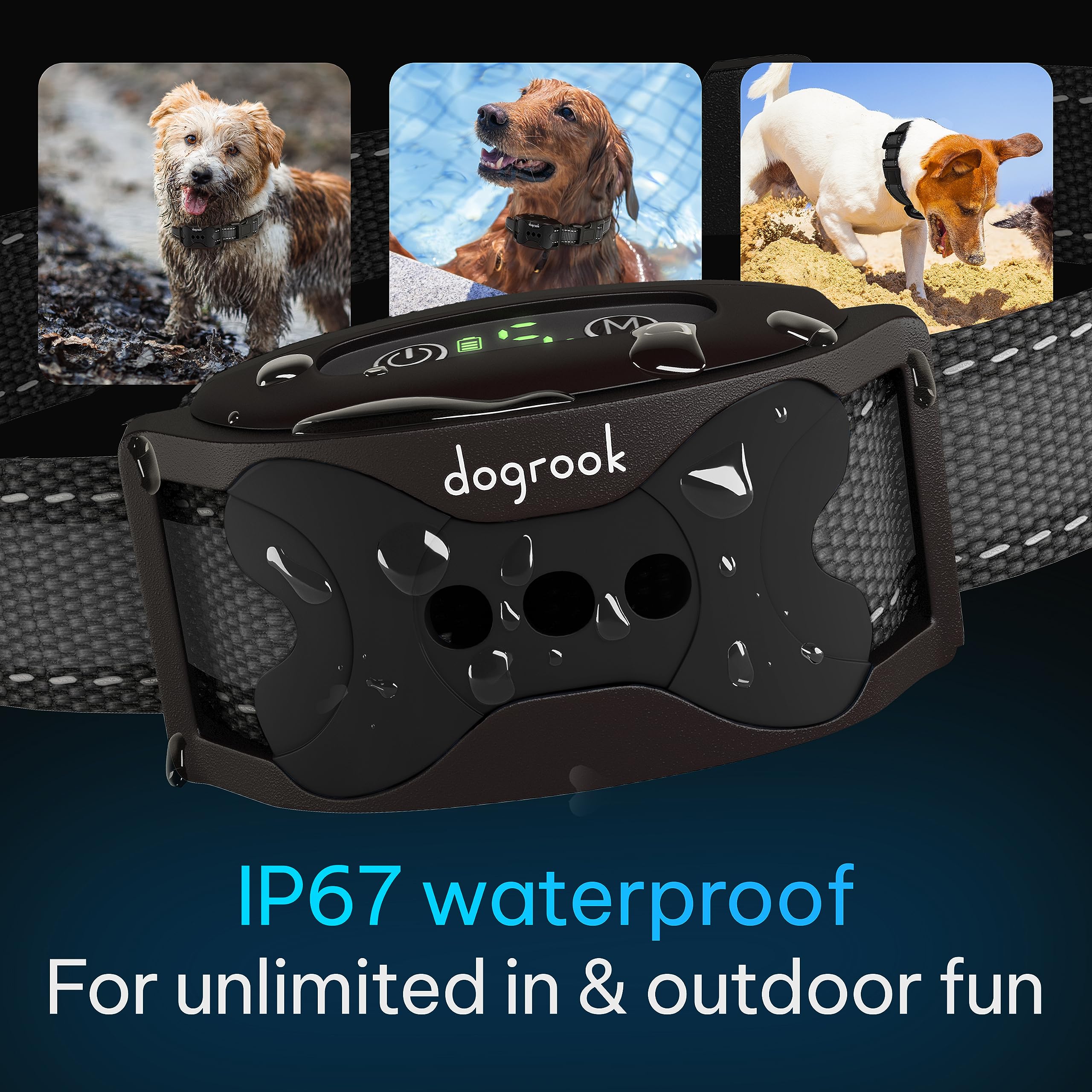 DogRook Rechargeable No Shock Dog Bark Collar - Beep & Vibration Training for Large, Medium & Small Dogs - 12-110 lbs, Black