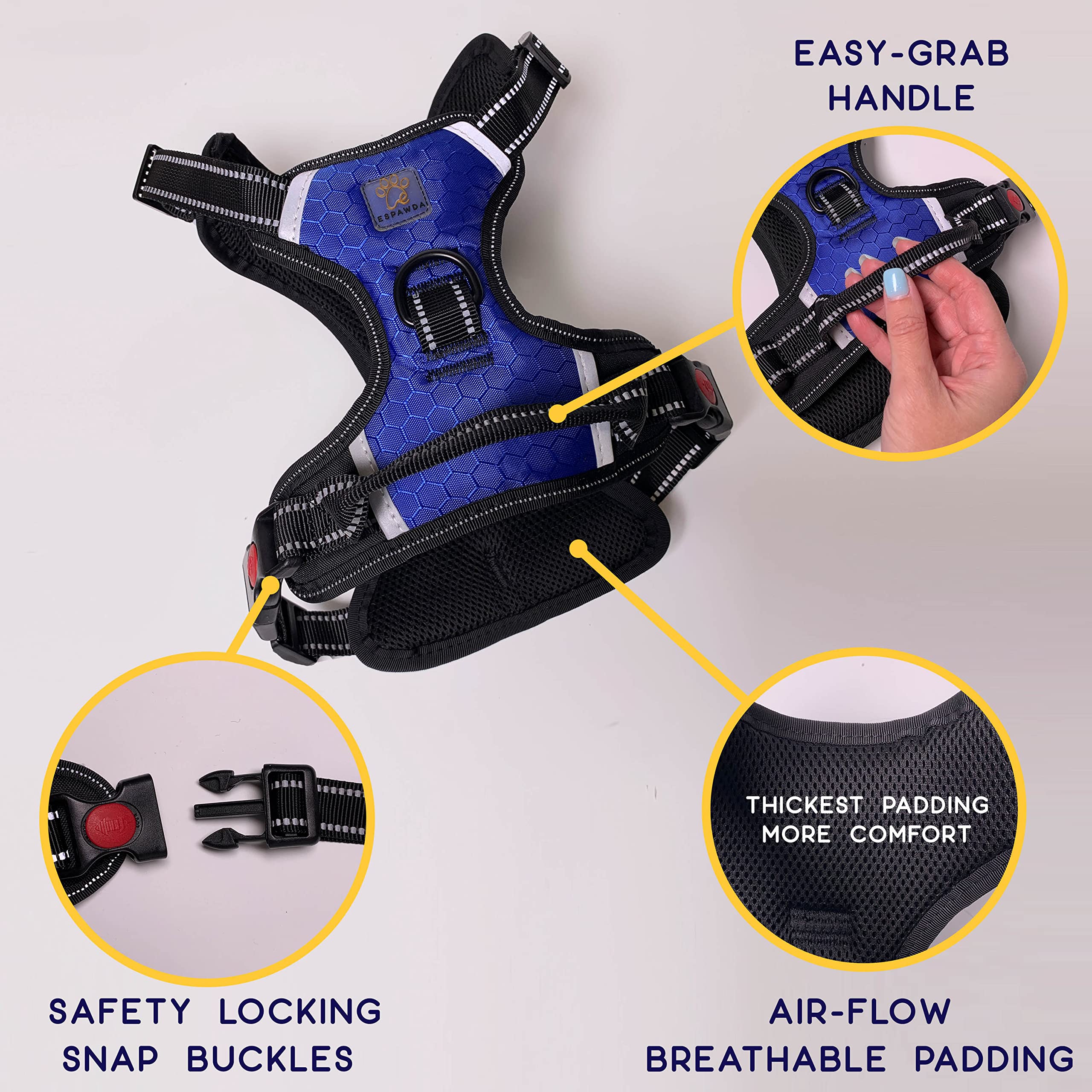 Espawda Padded Comfort Harness With No Pull Design For Small Dogs, Medium Dogs And Big Dogs (X-Large, Black)