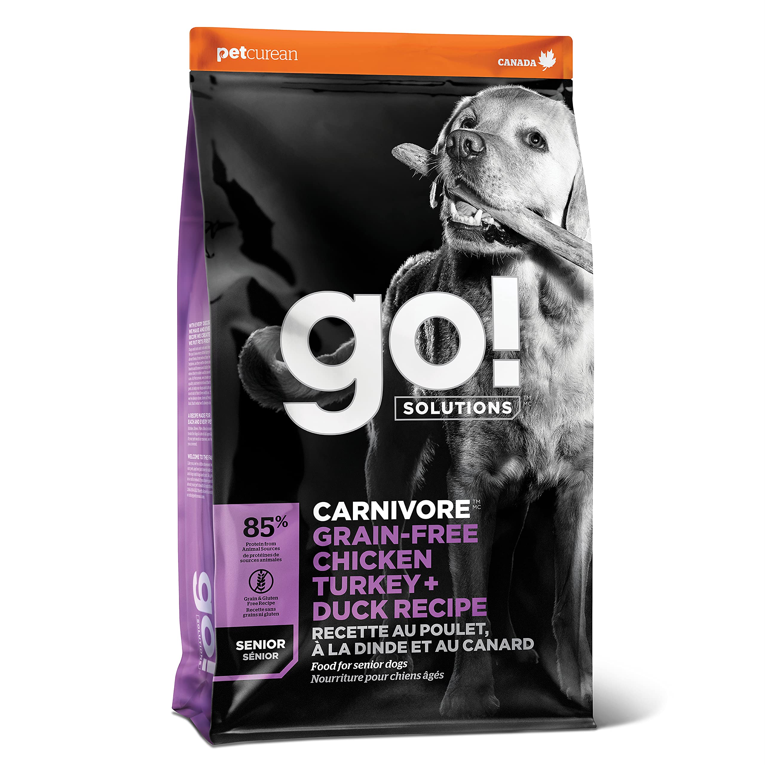 GO! SOLUTIONS Carnivore Grain Free Dog Food for Senior Dogs, 3.5 lb - Chicken, Turkey + Duck Recipe - Protein Rich Dry Dog Food 