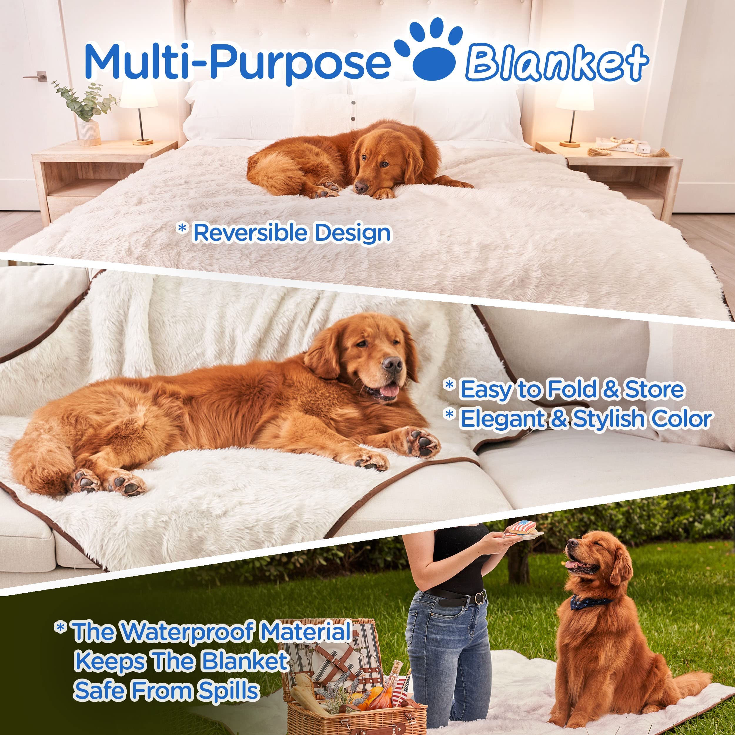Paw Brands Waterproof Pet Blanket - Fancy Cool Comfort Throw Blanket - 60In X 50In Machine Washable Dog Blankets For Giant Dogs And Pets, Faux Fur And Ultra-Soft Microsuede, Throw Blanket For Couch