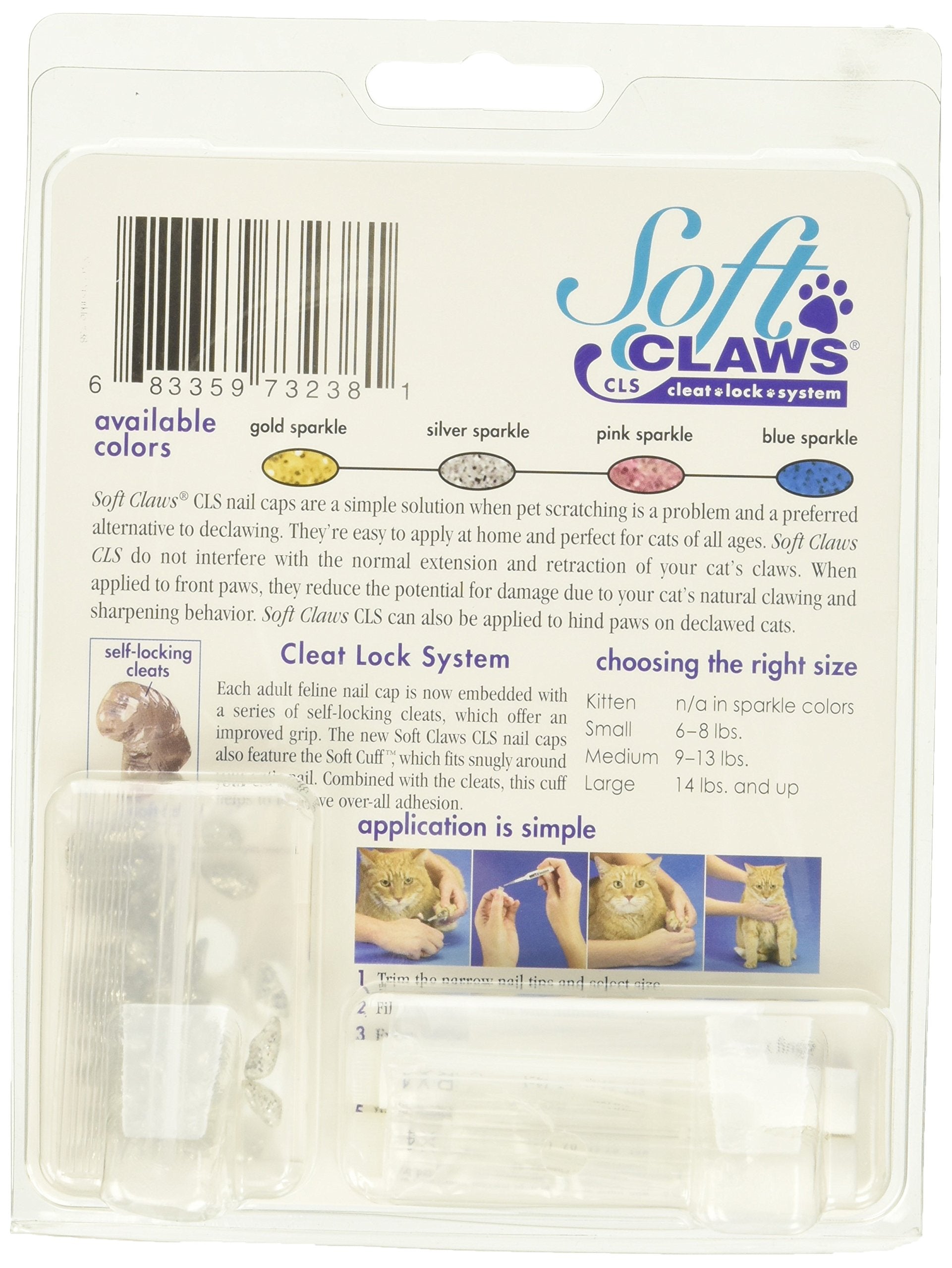 Soft Claws Safe Scratch-Free Solution For Cats - Cls (Cleat Lock System), Size: Small, Color: Silver Sparkle