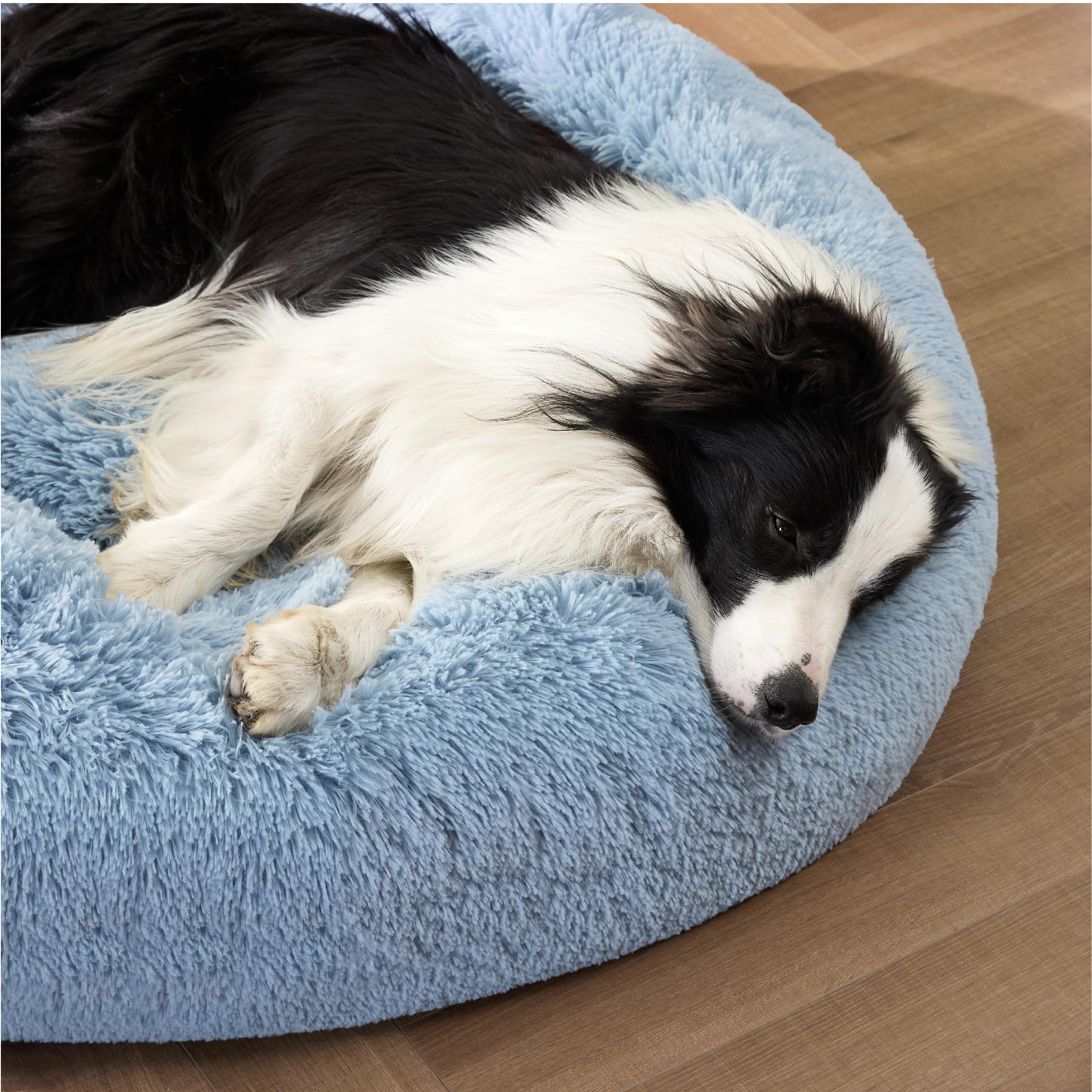 Bedsure Calming Dog Bed For Large Dogs - Donut Washable Large Pet Bed, Anti-Slip Round Fluffy Plush Faux Fur Dog Bed, Fits Up To