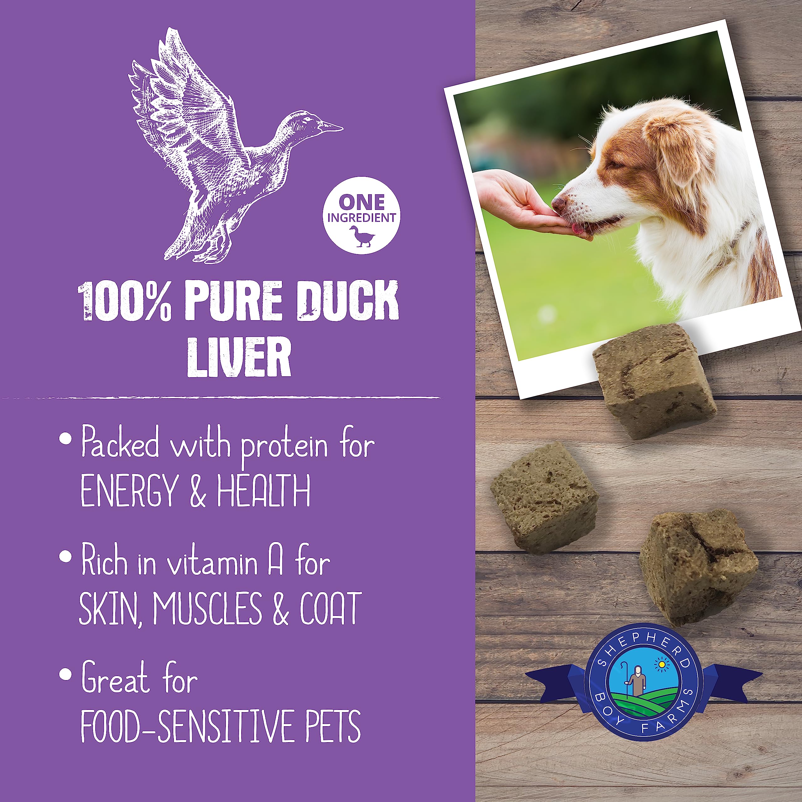 Shepherd Boy Farms Freeze Dried Dog and Cat Treats, Duck Liver, All Natural Single Ingredient Freeze-Dried Dog Treat & Snacks, M