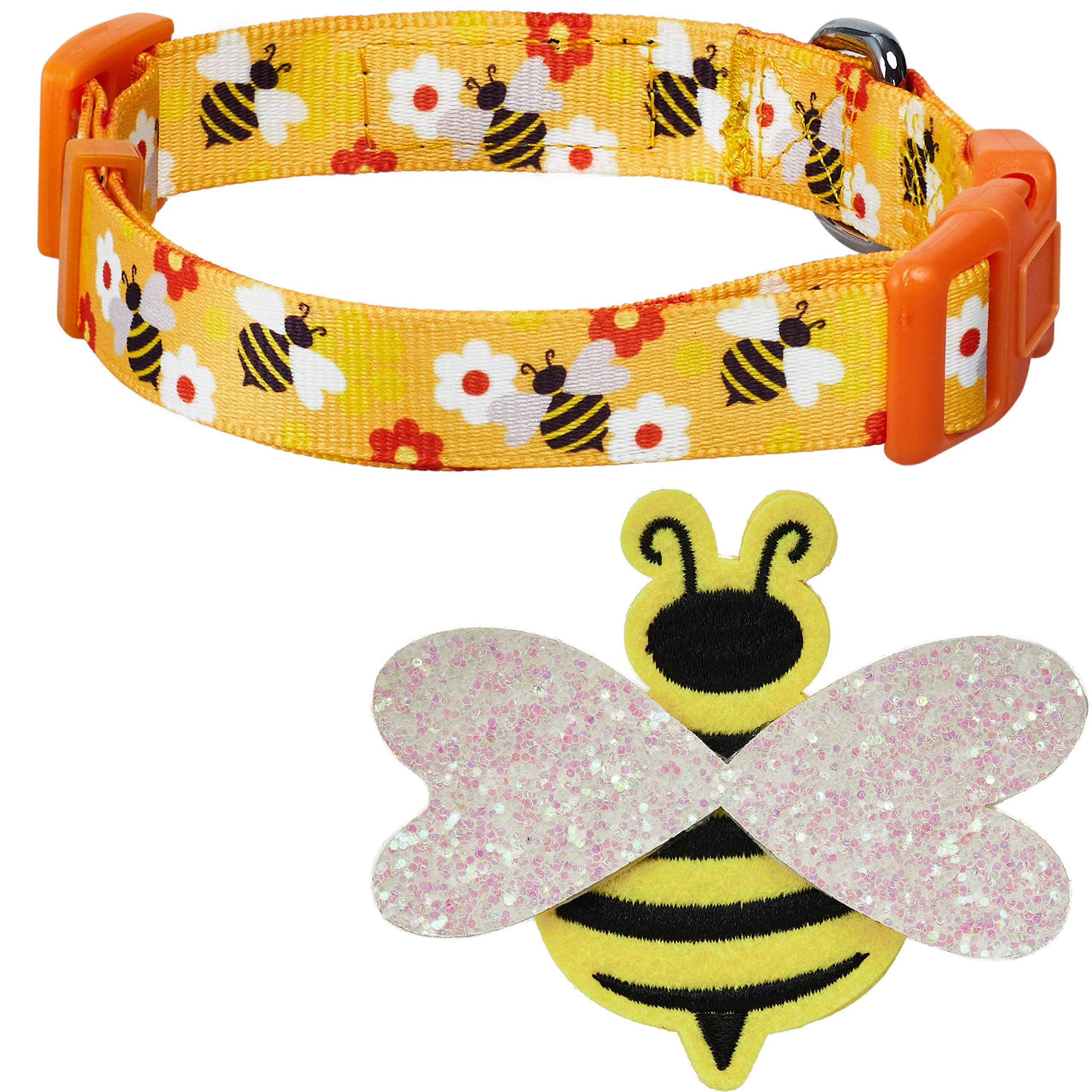 Blueberry Pet Busy Bees Adjustable Dog Collar With Detachable D  Cor, Large, Neck 18''-26''