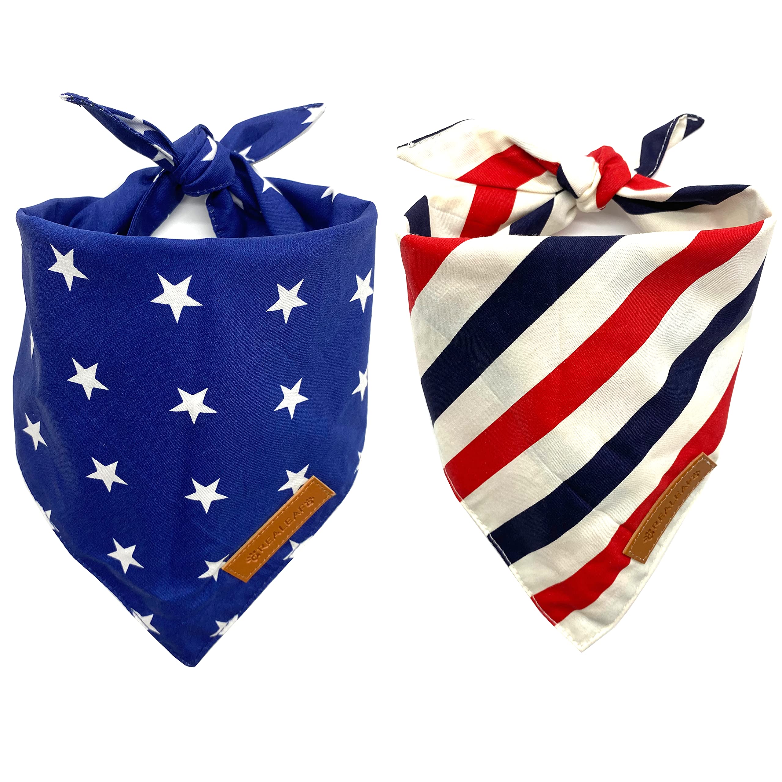 Realeaf 4Th Of July Dog Bandanas 2 Pack, Reversible American Flag Pet Scarf For Boy And Girl, Premium Durable Fabric, Patriotic 