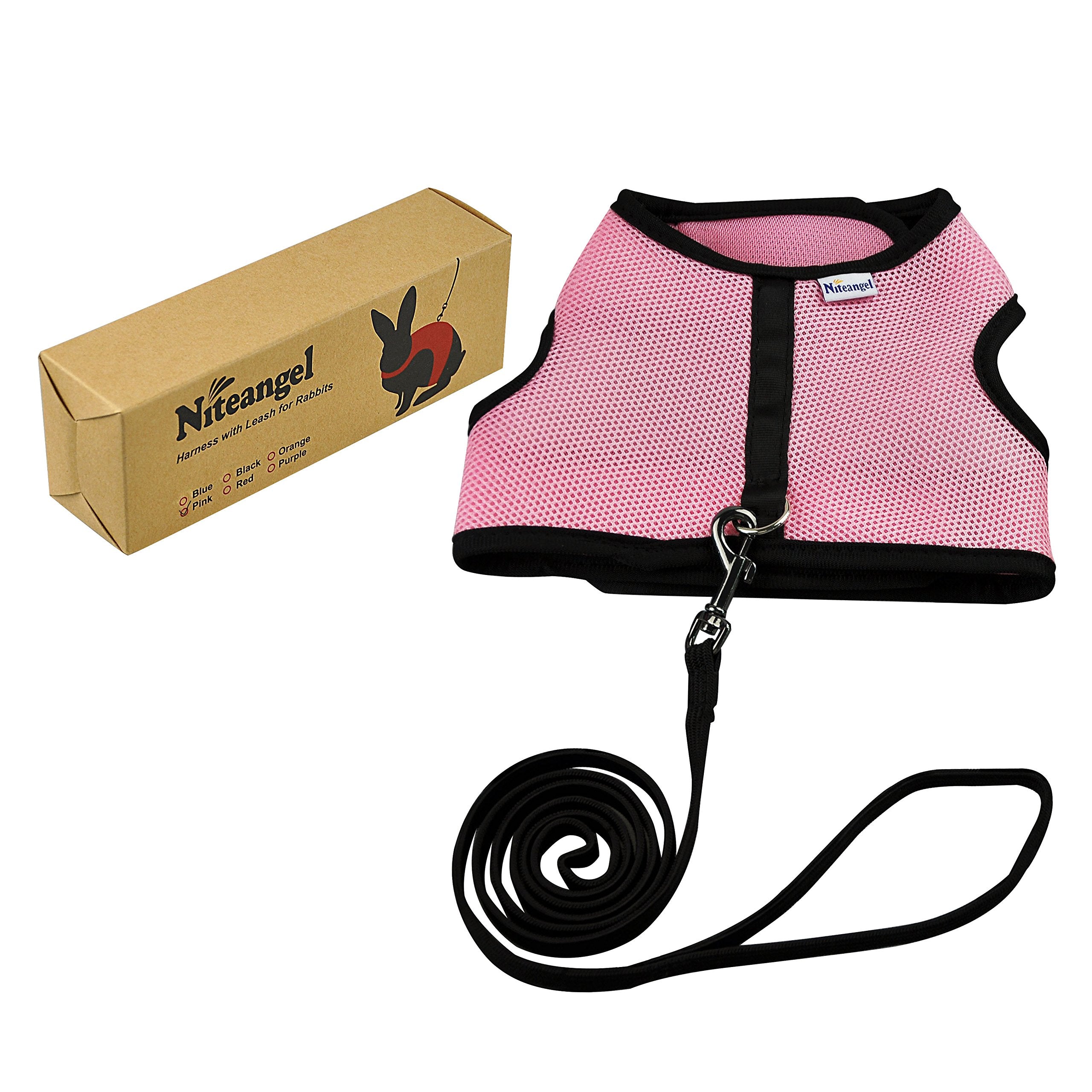Niteangel Adjustable Soft Harness With Elastic Leash For Rabbits (Xl, Pink)