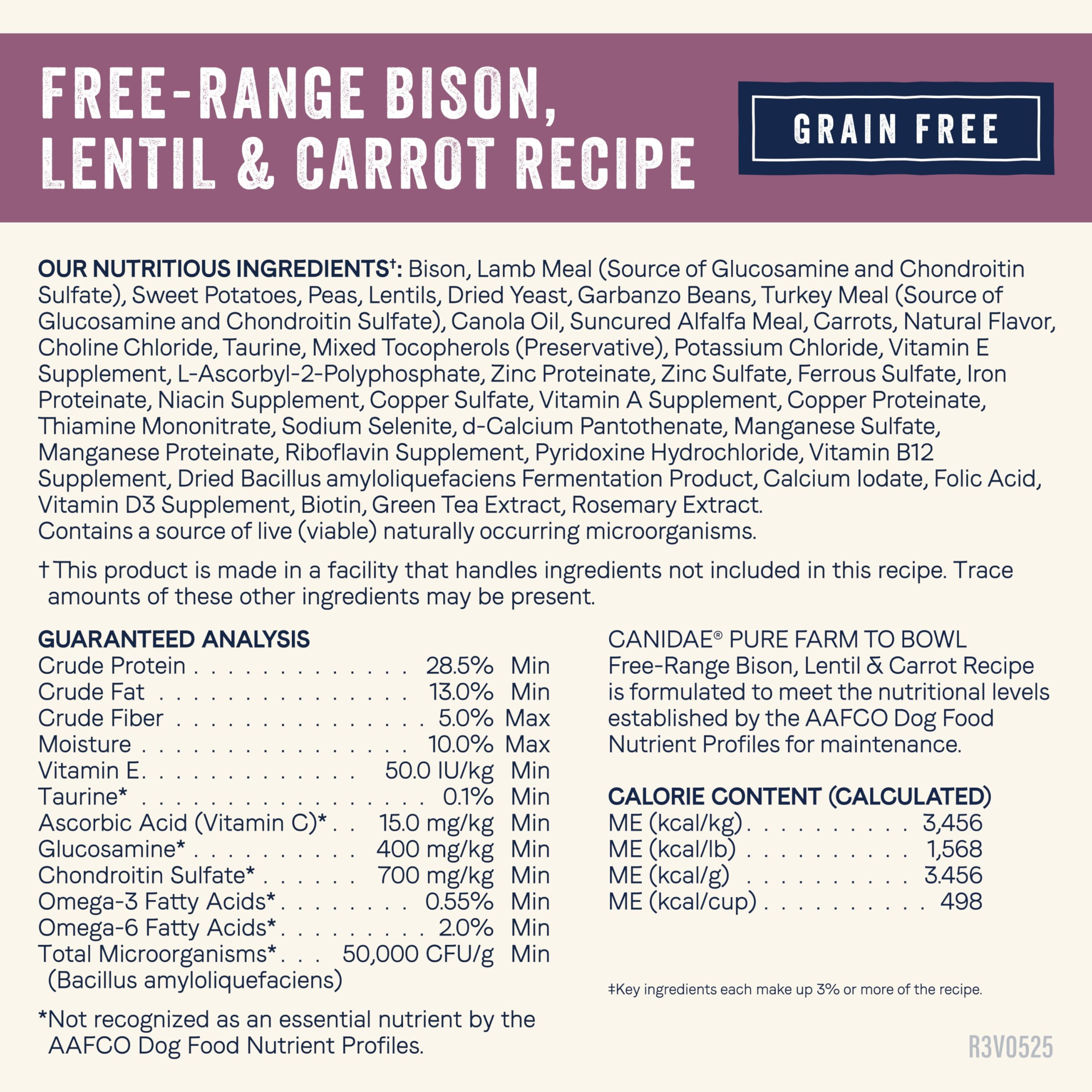 Canidae Pure Limited Ingredient Premium Adult Dry Dog Food, Real Bison, Lentil & Carrot Recipe, 10 lbs, Grain Free