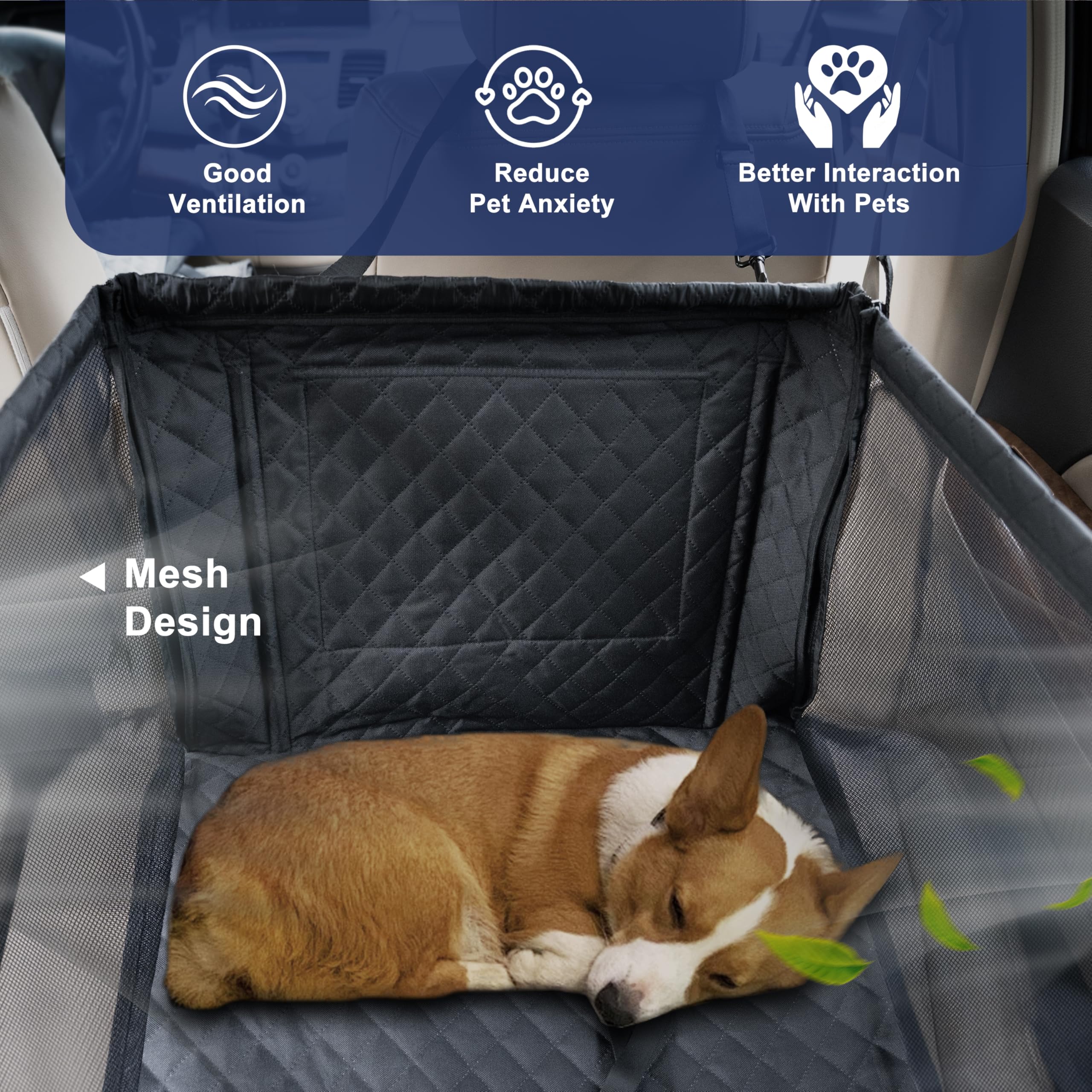 Moysoon Dog Car Seat For Medium Dogs, Foldable Non-Slip Pet Carseat With Storage Pocket, Waterproof & Durable Dog Seat Cover For