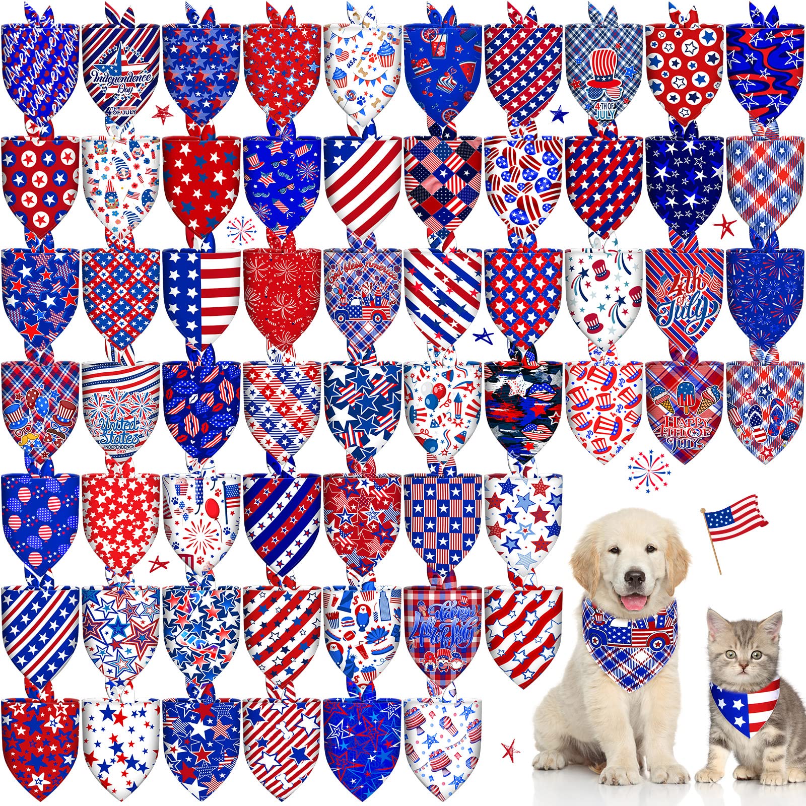 60 Pcs 4Th Of July Dog Bandanas Bulk American Flag Pet Scarf Triangle Bibs Holiday Puppy Neckerchief Washable Adjustable Patriot